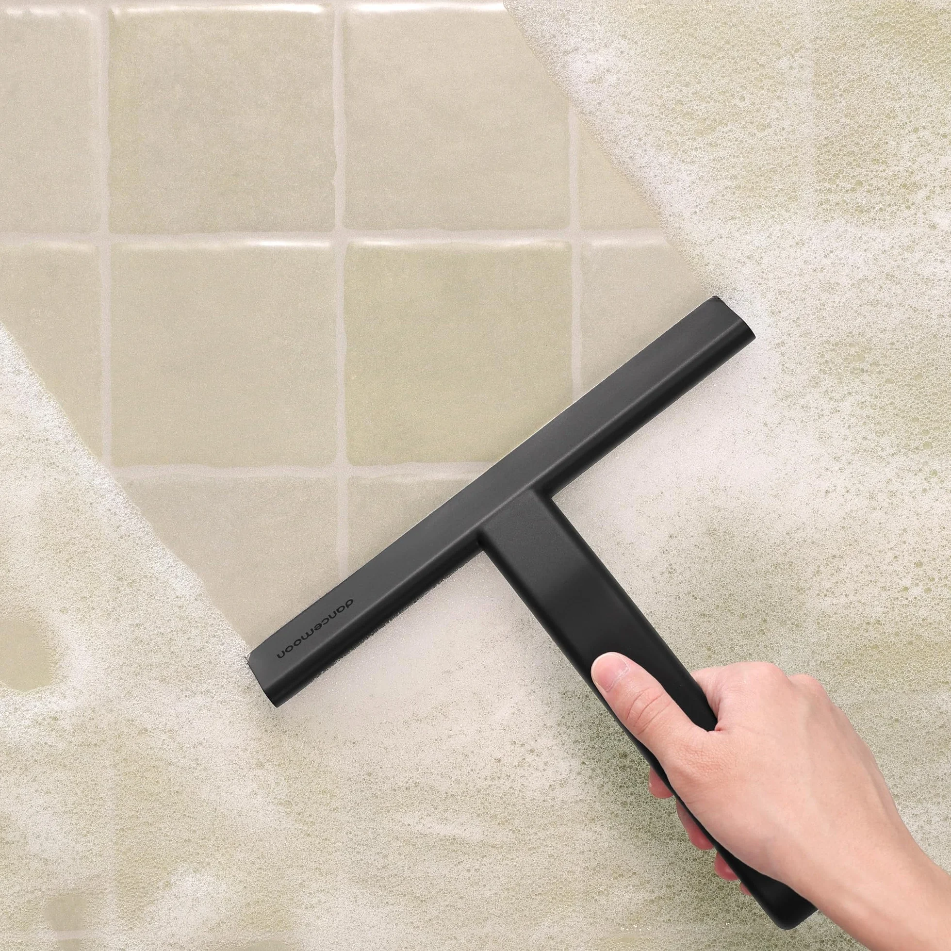 Raclette Douche Silicone Monobloc avec Crochet intégré 25 cm Noir