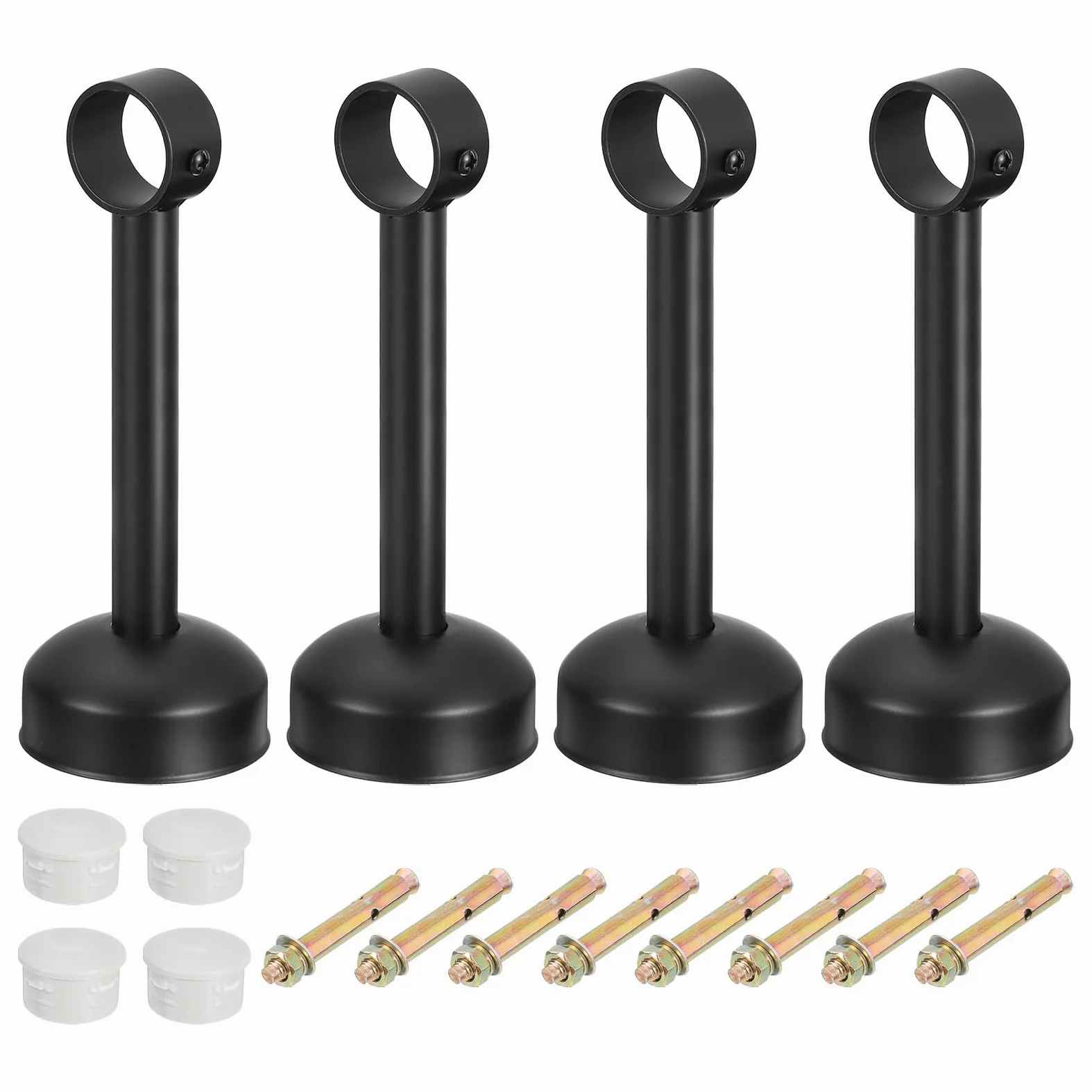 QUARKZMAN 4 Set Support Tringle Rideau Montage Plafond Adapté Tuyau 32mm/1.26" Longueur 200mm/7.87" Crochets Tringle Rideau Acier Inoxydable pour Murs Placard Tuyau Rideau Tuyau, Noir
