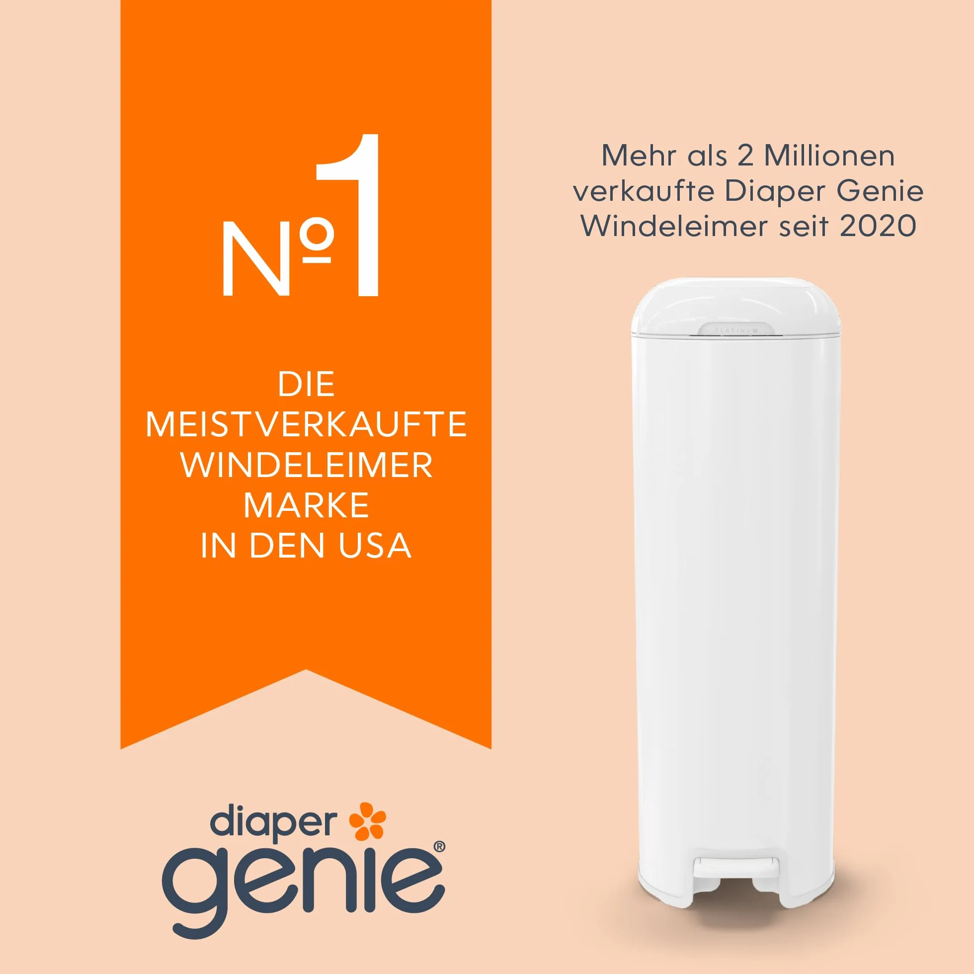 Diaper Genie Lot de 2 paquets de 18 sacs de recharge Easy Roll d'origine, compatibles poubelles à couches Platinum