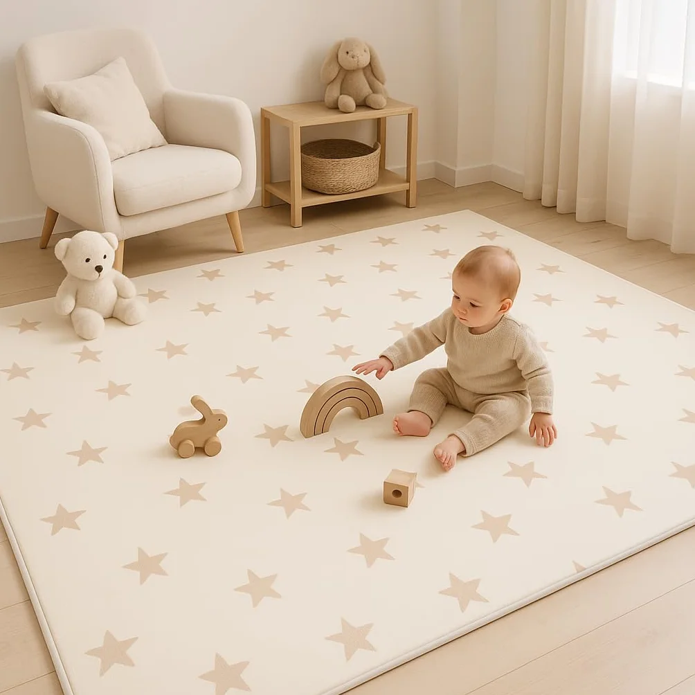 Bubba Bear Tapis d'éveil XXL en Mousse Pliable Réversible 200x150 cm Beige pour Bébé