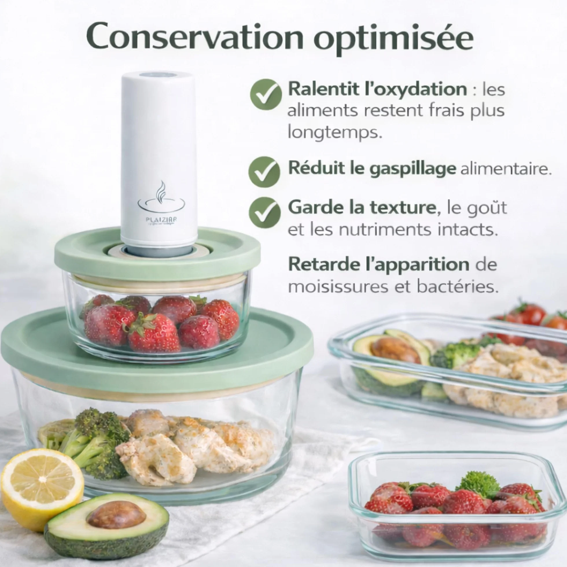 Kit sous vide alimentaire pompe rechargeable sans fil 4 boîtes hermétiques verre BPA
