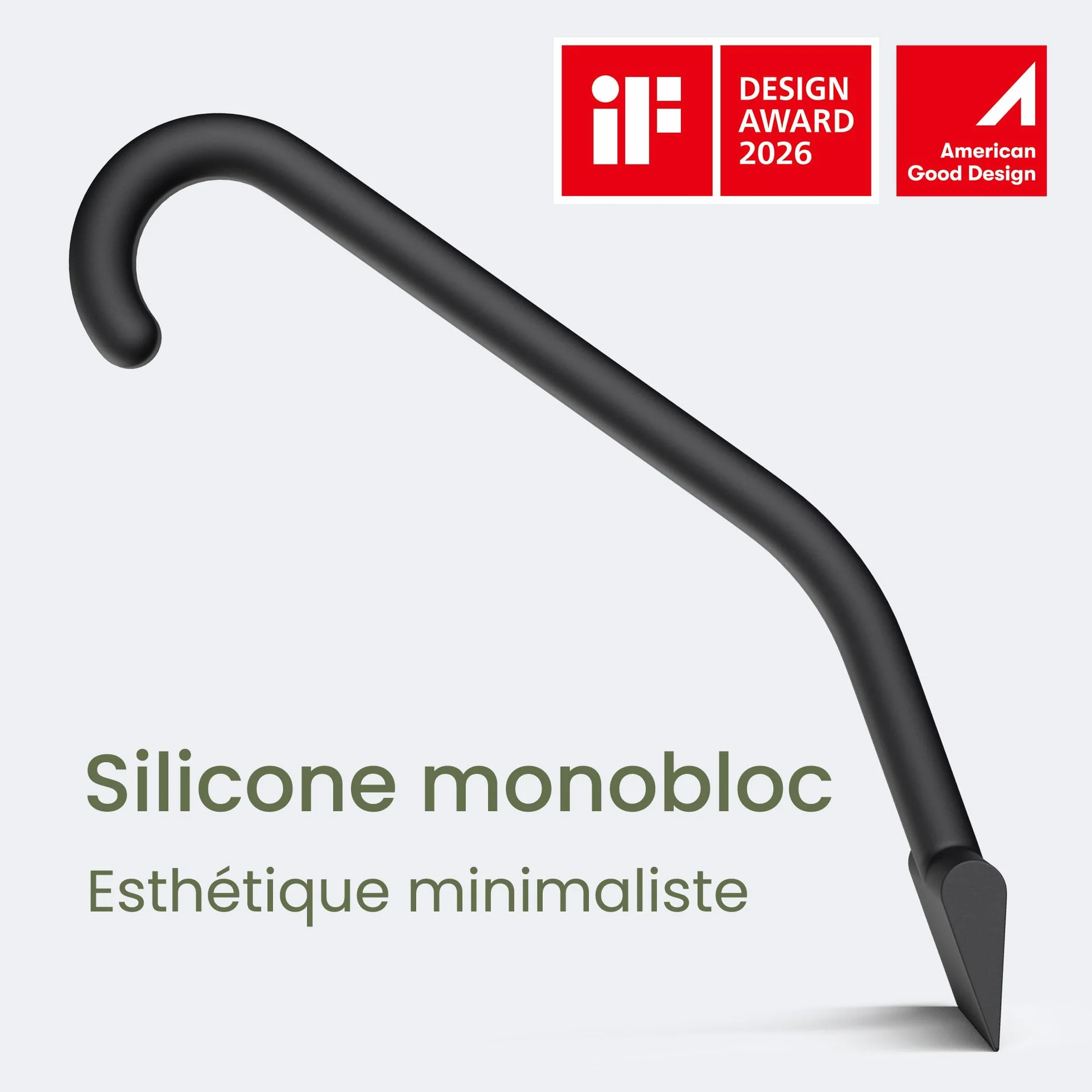Raclette Douche Silicone Monobloc avec Crochet intégré 25 cm Noir