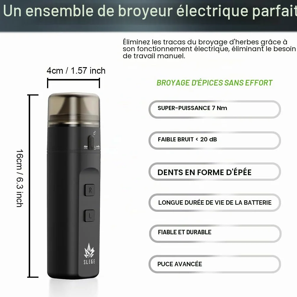 Grinder électrique à épices, broyeur portable 7 Nm, mouture rapide 1,5 g, USB (noir)