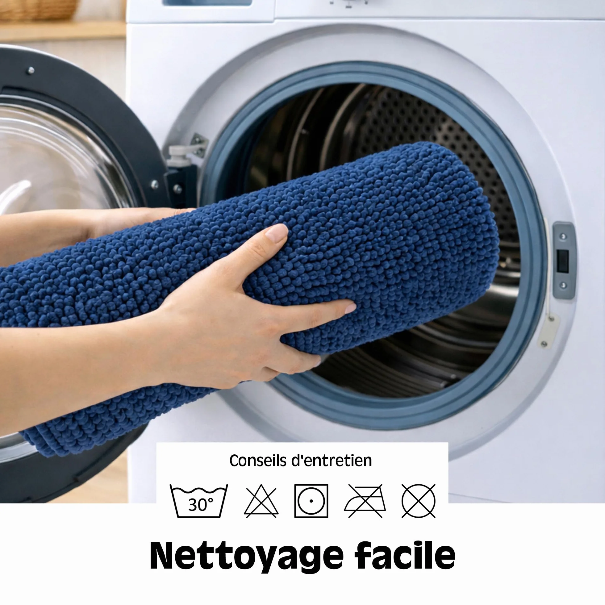 WohnDirect Tapis de Bain Antidérapant Chenille Microfibre Bleu foncé 45x45 cm Lavable Machine