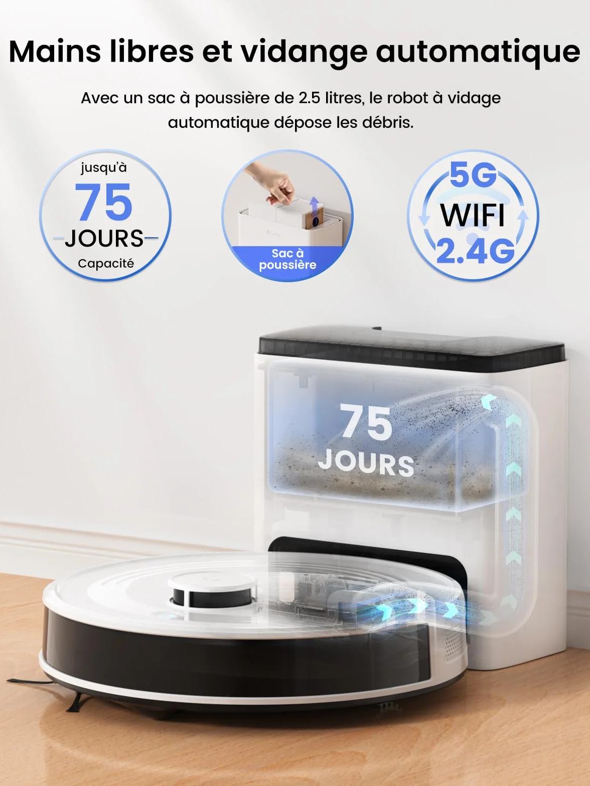 Lefant M2 Plus Aspirateur Robot Laveur avec Station, 6000Pa, Navigation Laser, Évitement d'obstacles PSD