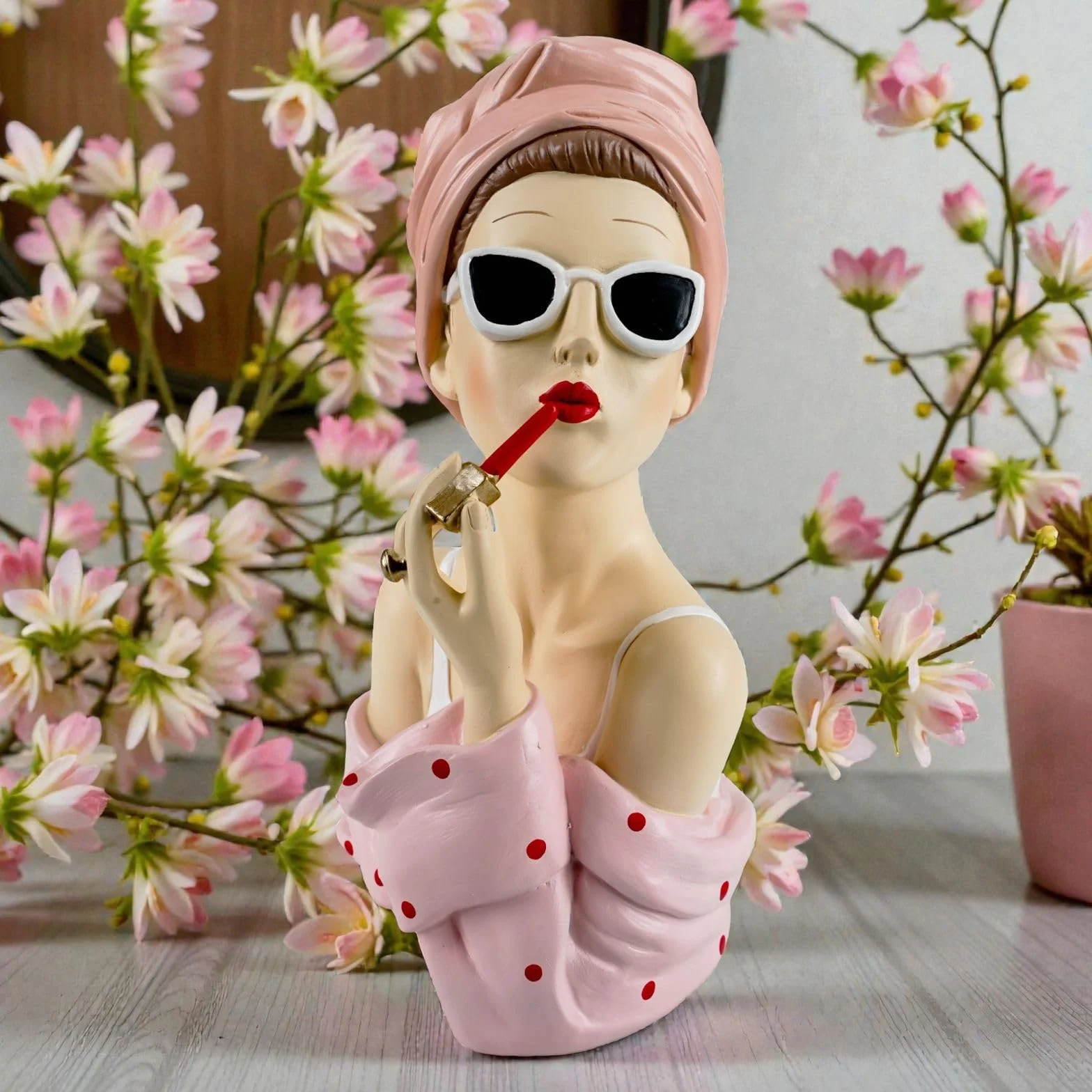 Formano Buste Décoratif Moderne pour Femme 27 cm Polyrésine Peinte à la Main Rose Blanc