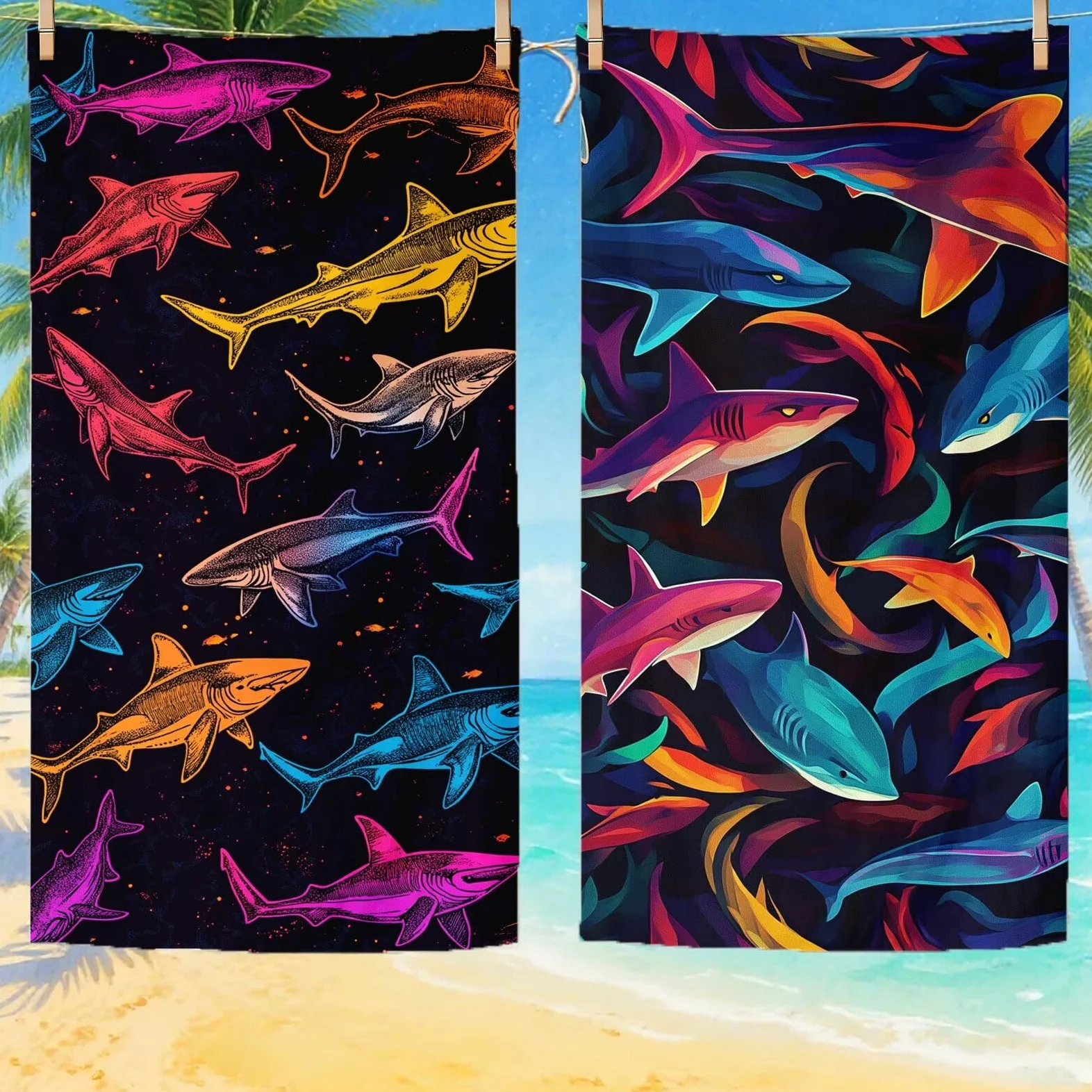 Serviette Plage Poisson Motif, Serviette de Plage XXL 100x180 avec Sac, Serviettes de Bain Microfibre Séchage Rapide Anti-Sable Absorbante Fonction pour Bain, Sport, Voyages, Sauna, Piscine Q-628