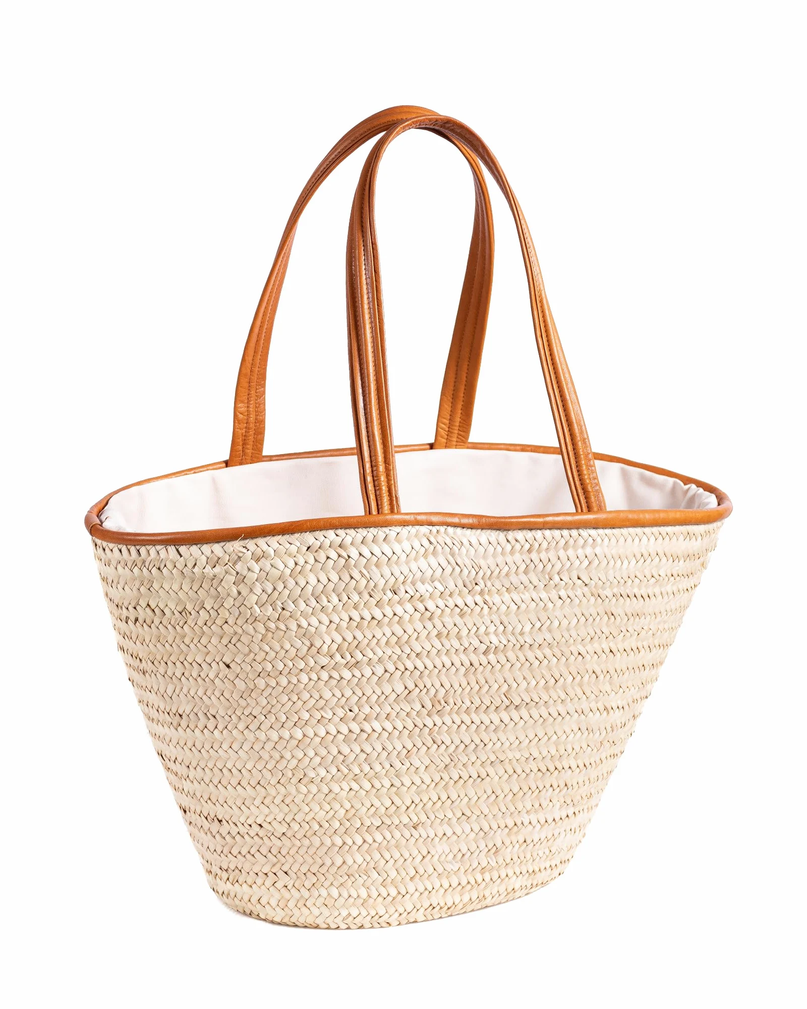 Sac de courses - En Osier Naturel - Avec Doublure et Poche - Finitions et Poignée en Cuir - Pratique, grande capacité et Multi-usage