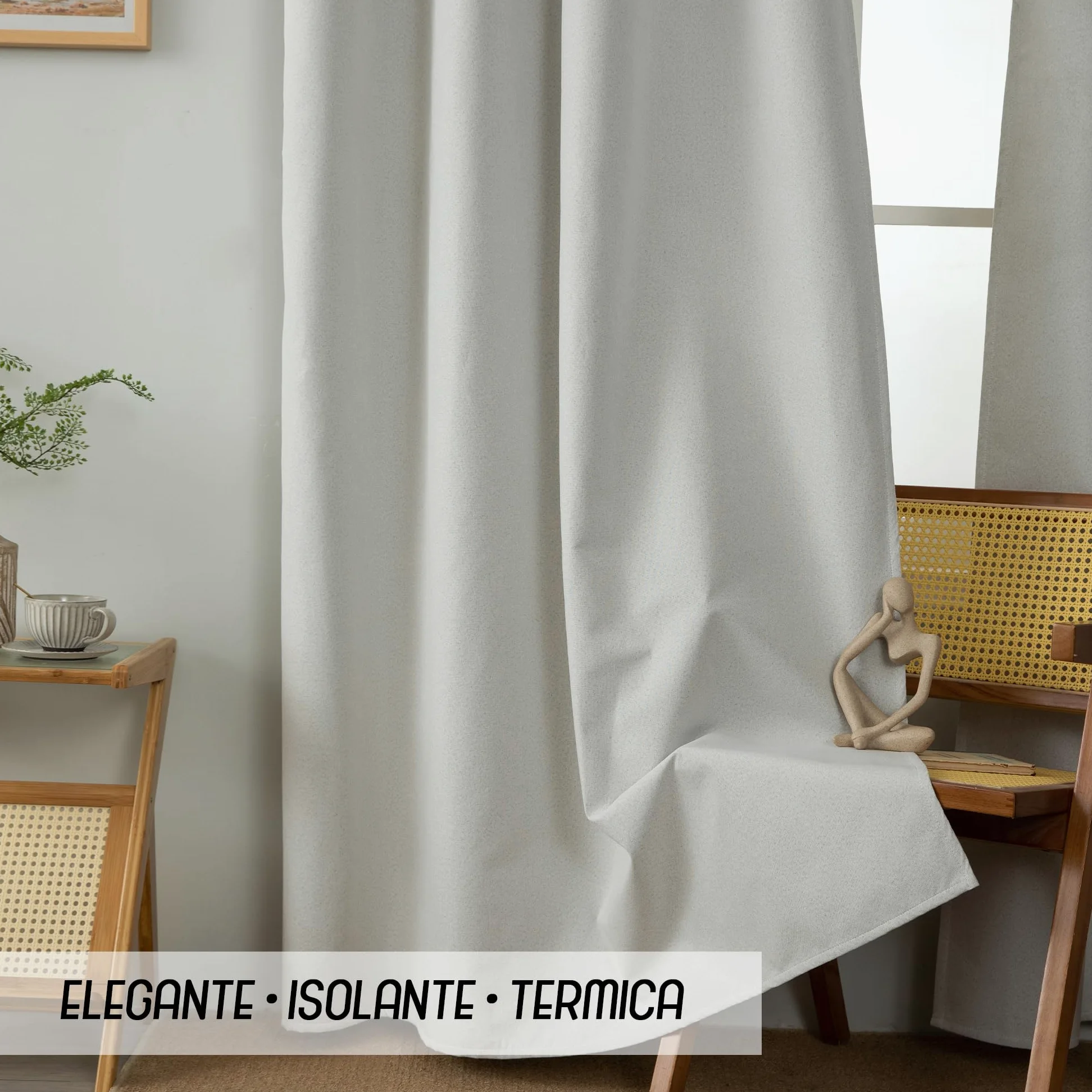 GIRASOLE HOME Paire de rideaux barbade thermiques 100 % occultants 2 panneaux de 140 x 240 cm avec œillets Greige