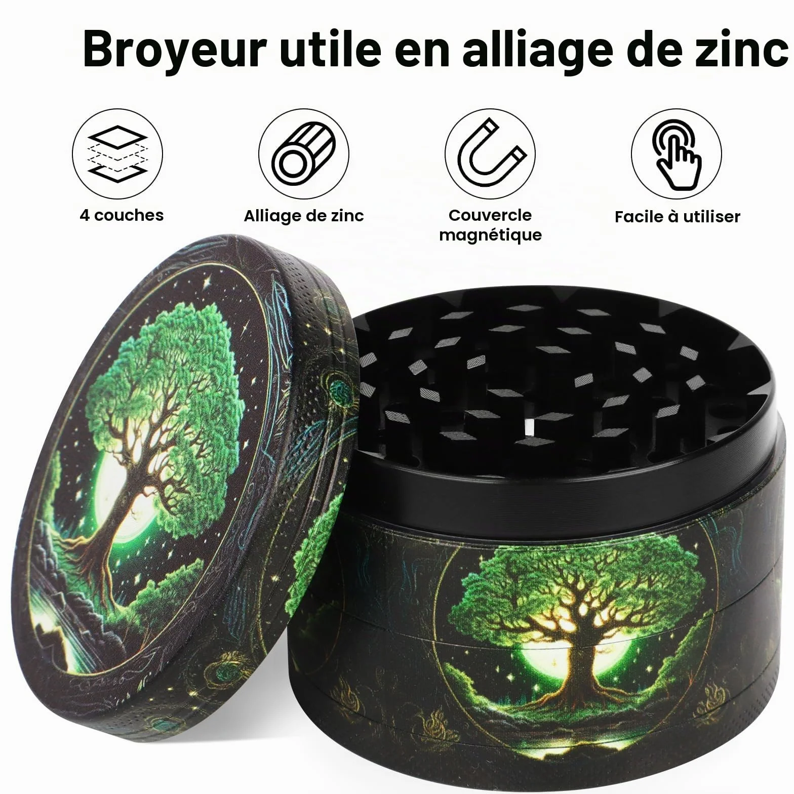 Moulin à épices 63 mm 40 dents broyeur métal Lot de 4 pièces