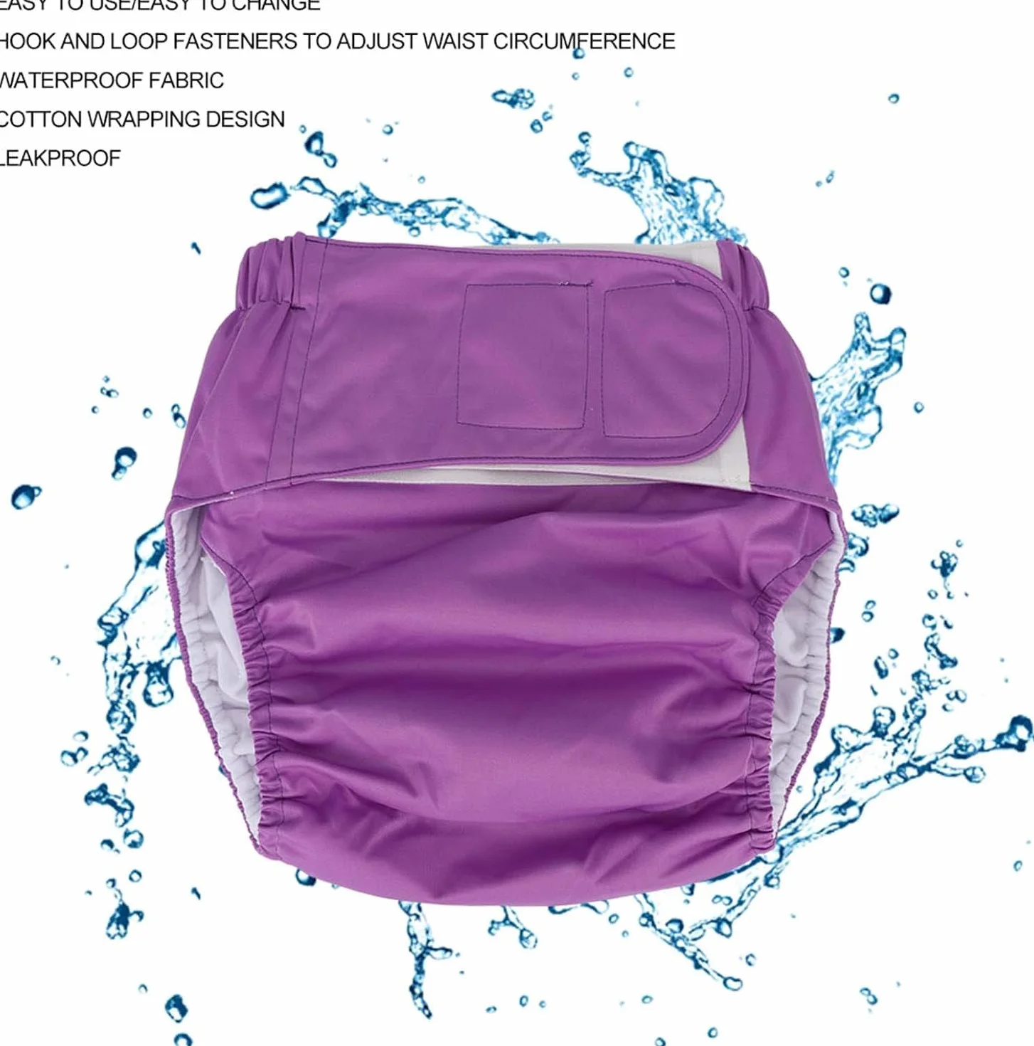 Couches en tissu réutilisables imperméables lavables pour adultes incontinence violet