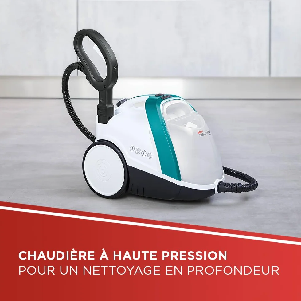 Polti Vaporetto Smart 100 T Nettoyeur Vapeur 4 Bars Autonomie Illimitée 9 Accessoires Blanc Turquoise