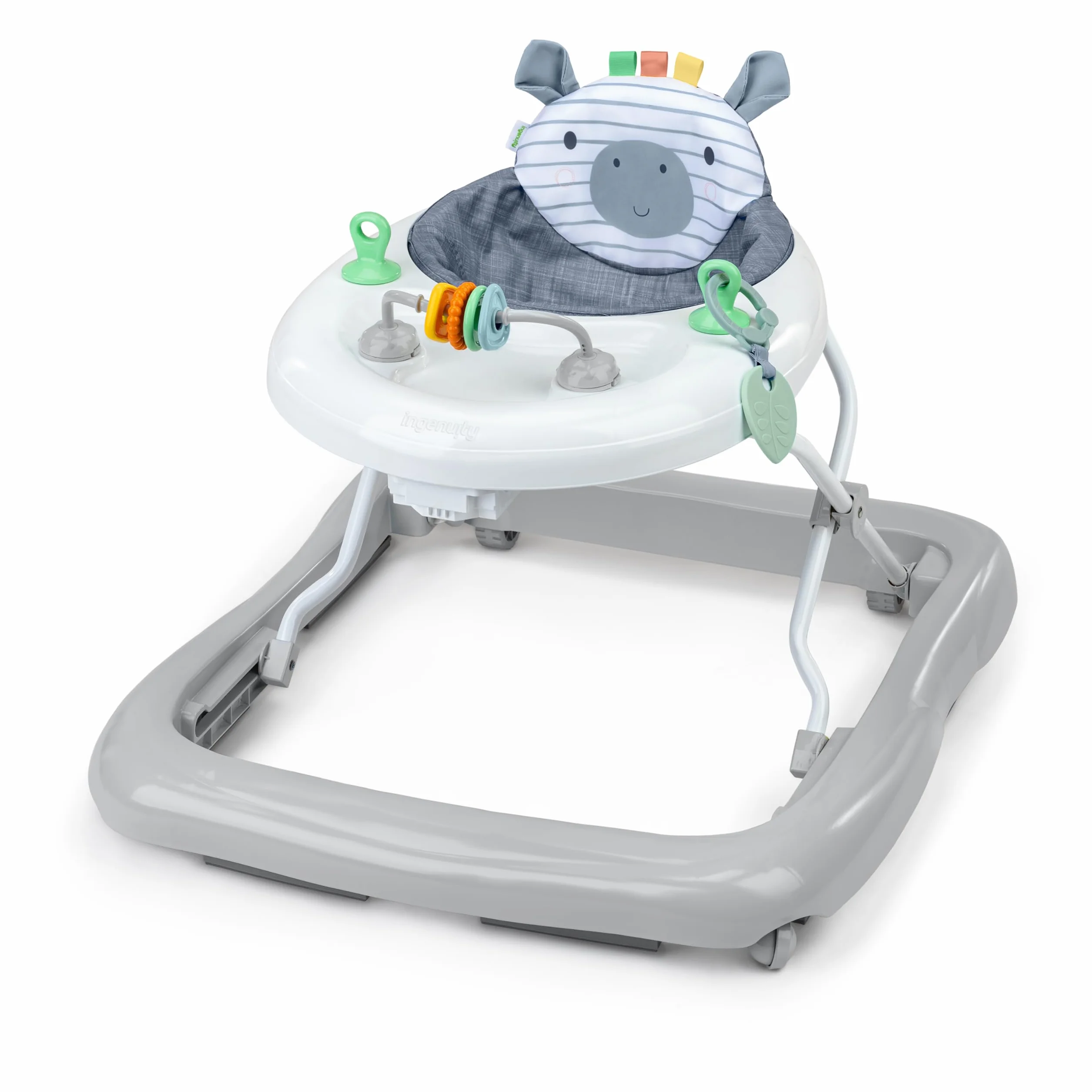 Ingenuity Trotteur Évolutif Smooth Strides Chambray, Trotteur avec Activités, 3 Hauteurs Réglables, Arc d'Activités Ajustable avec Jouets, pour Bébé 6-12 Mois