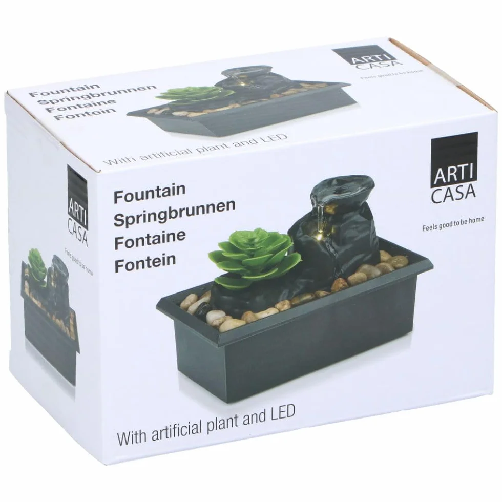 Fontaine Interieur Ornement d'eau sur Batterie LED 10,5x17,5x12 cm Deco Zen