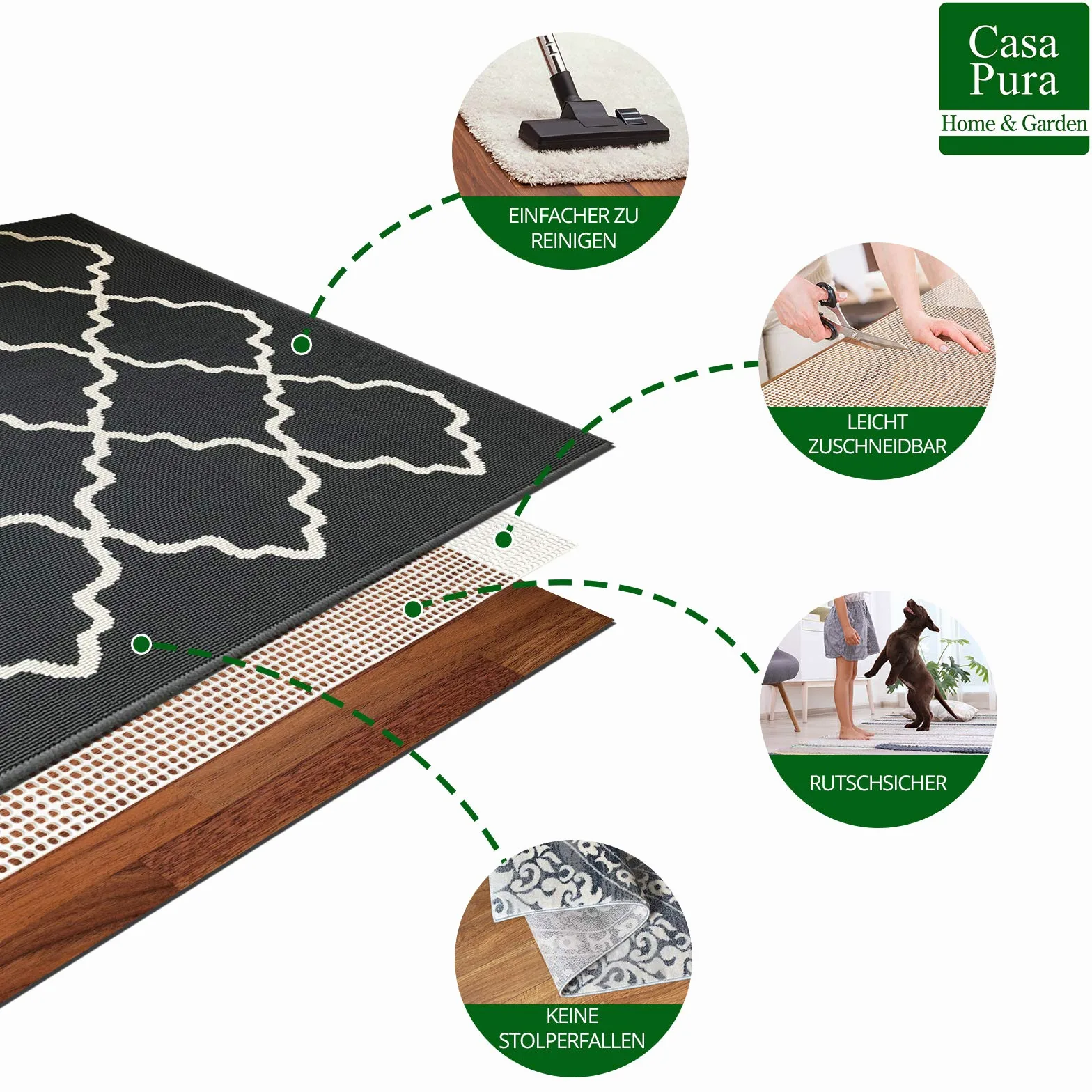 casa pura Tapis antidérapant : sous-tapis antidérapant | Tapis antidérapant pour tapis, tapis de couloir UVM | Facile à découper | Protection antidérapante certifiée Reach | Plusieurs tailles (60 x
