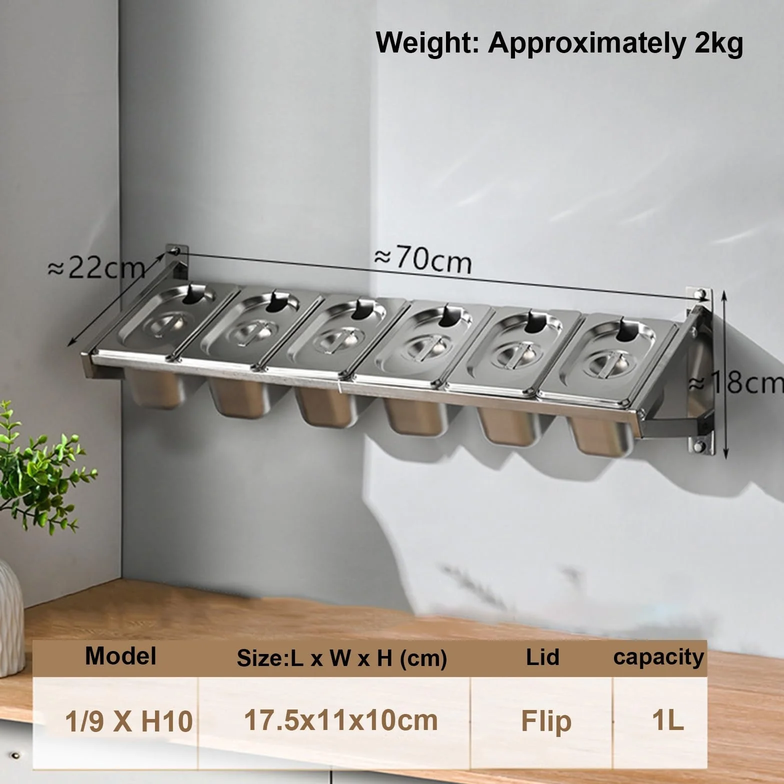 Boîte épices murale amovible inox 6 grilles rangement cuisine