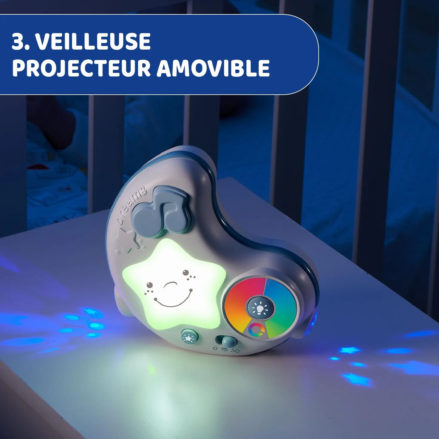 Chicco Tapis d'Éveil 3 en 1 Gym Électronique Multifonction avec Projecteur d'Étoiles, Veilleuse et Musique Relaxante - Bleu