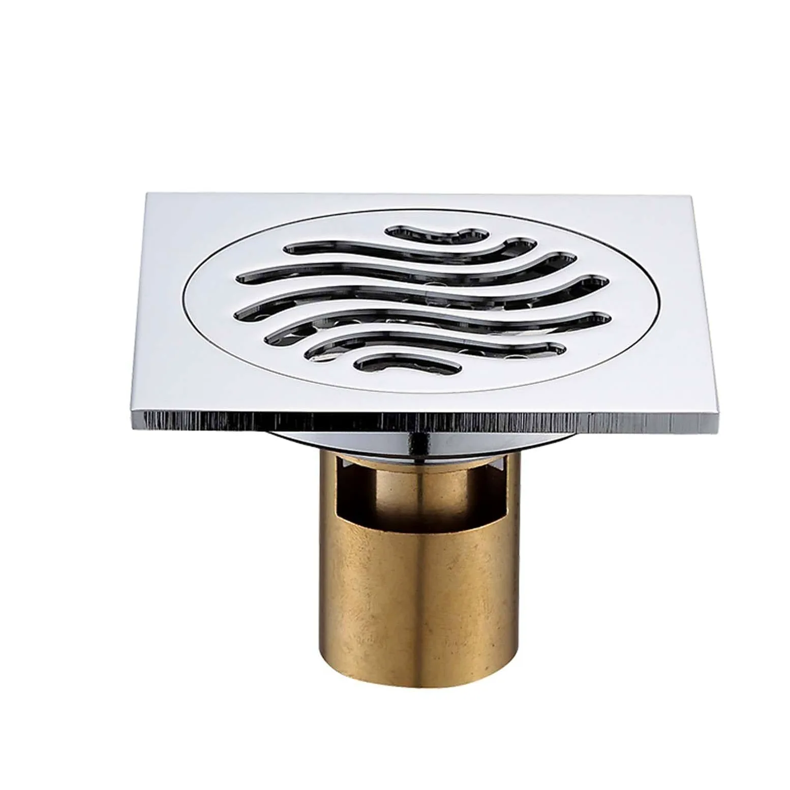 Bonde Douche Laiton Siphon Douche Placage Bonde de Douche Joint d'eau Profonde Bonde Douche Extra Plate 100 * 100mm Siphon de Sol pour Salle de Bain, Cuisine, Toilettes