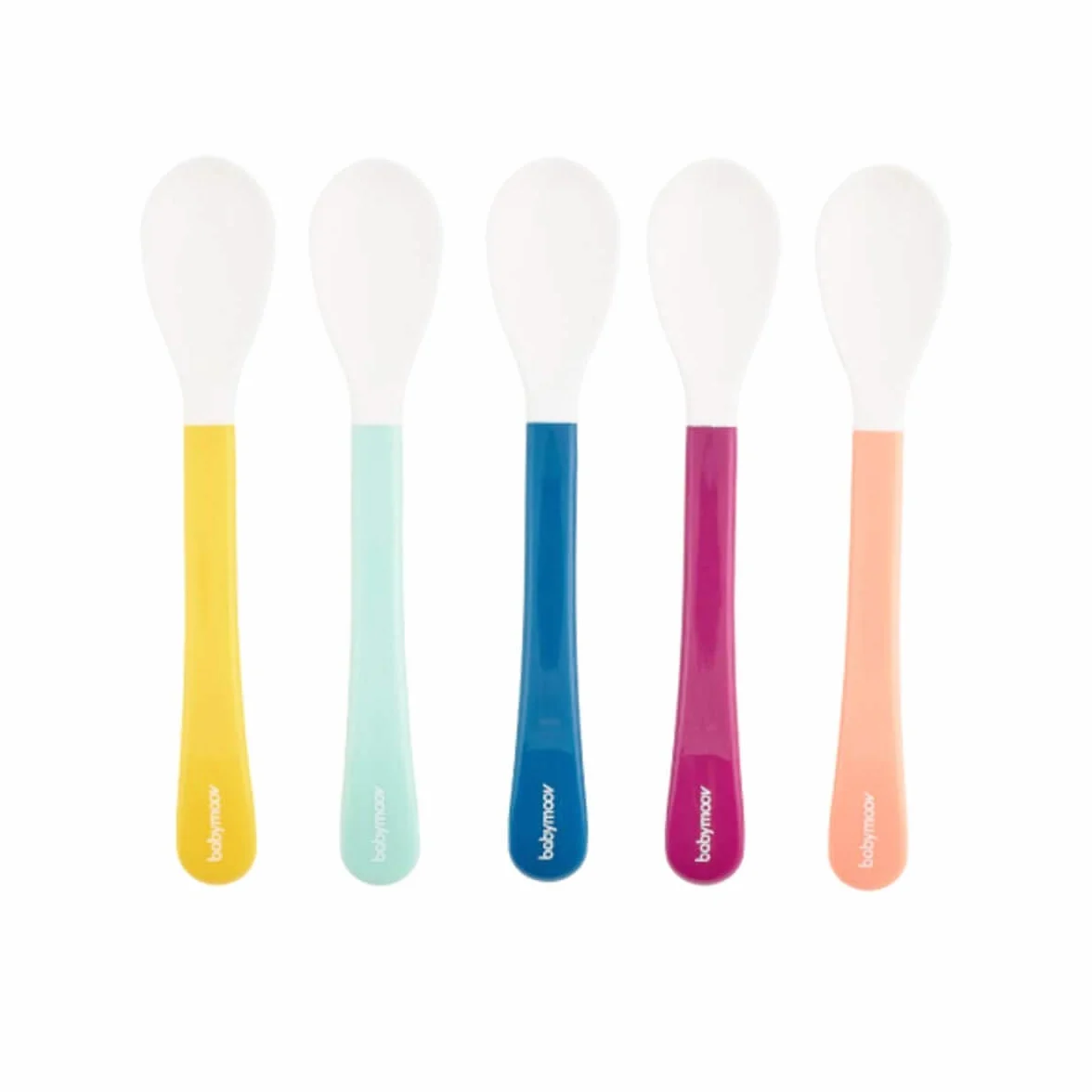 Babymoov Lot de 5 Cuillères en Silicone pour Bébé 2e Age, Multicolore