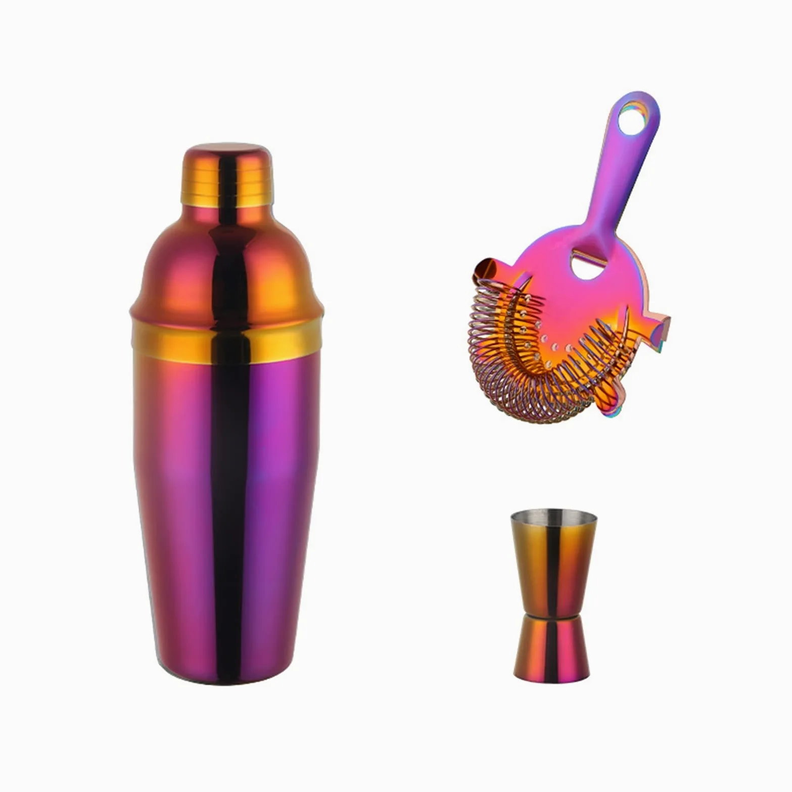 Shaker Cocktail Cocktail Shaker Barware Outil coloré en Acier Inoxydable Kit Boston Cocktail Set Shaker vin verseurs avec Passoire Mesurer Coupe Barman Set à Cocktail (Color : Rainbow 3 Set)
