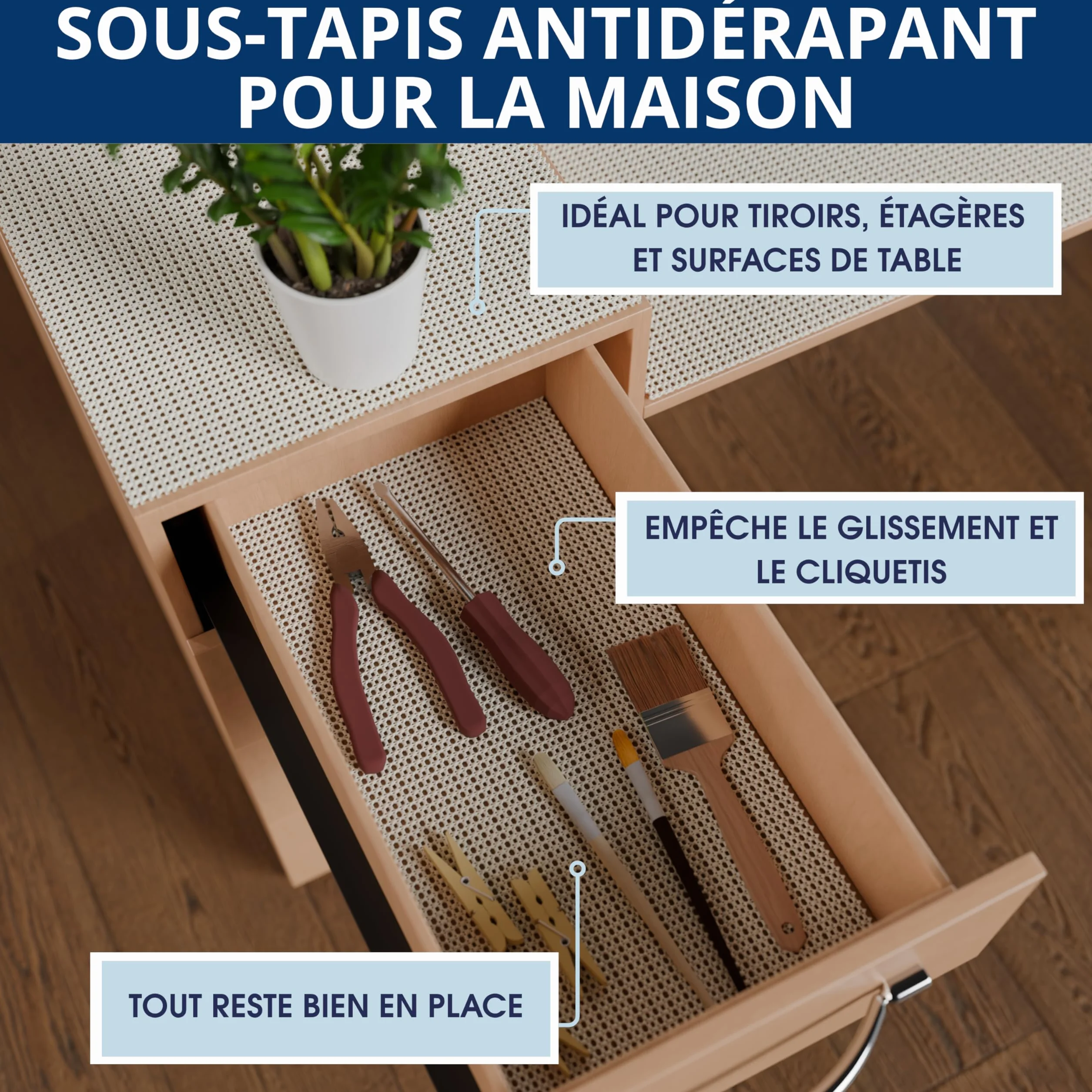 Sous-Tapis Antidérapant Maintien Extra Fort sans Colle Découpable pour Parquet Carrelage Stratifié Lavable Réutilisable