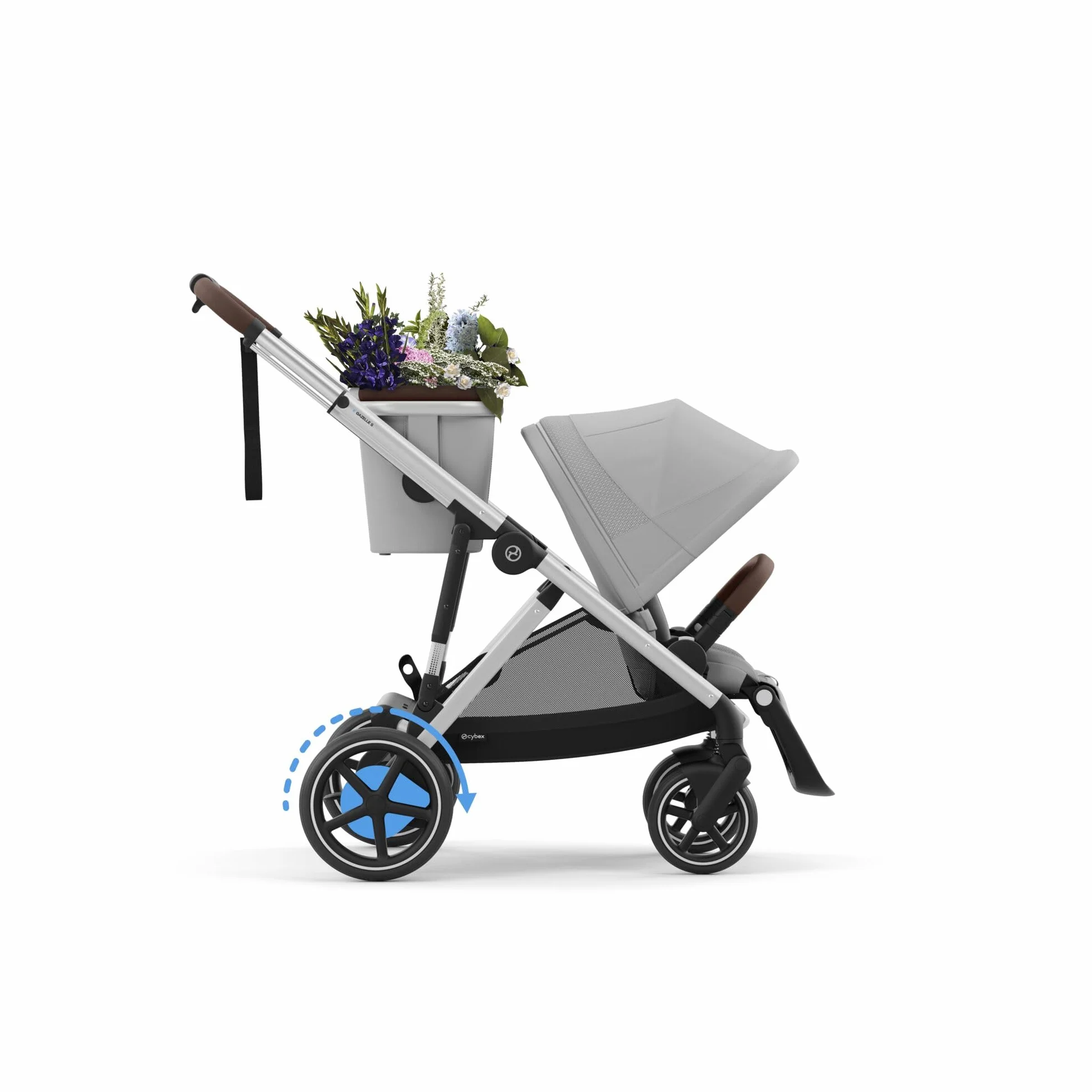 CYBEX Poussette Gold e-GAZELLE S, Système tout-en-1 avec propulsion électrique, 22 kg, Gris pierre