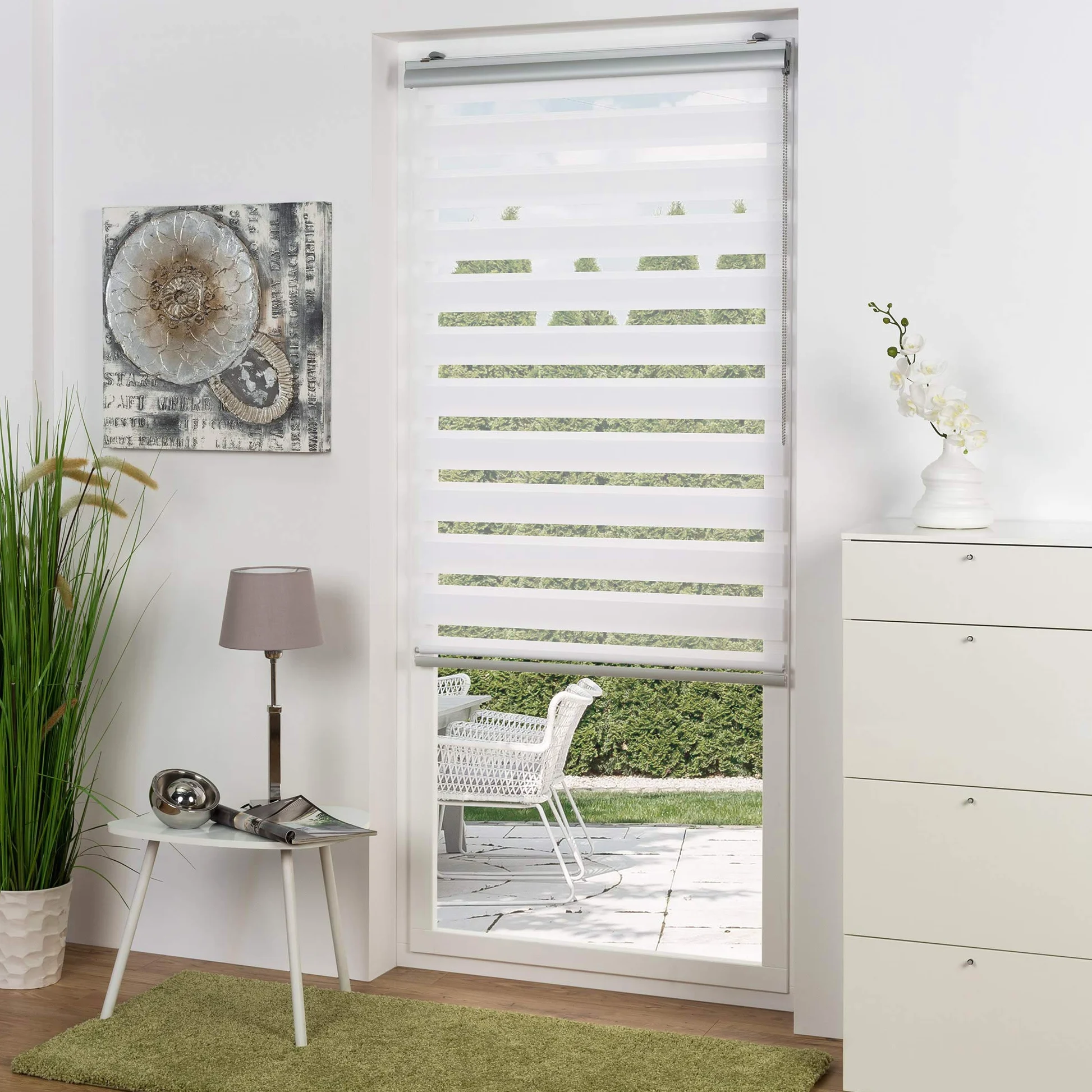 Sol Royal Double Store Enrouleur à Cassette Jour Nuit occultant Clips | 140x220cm blanc avec Klemmfix Percage duo premium fenêtre SolDecor DK9