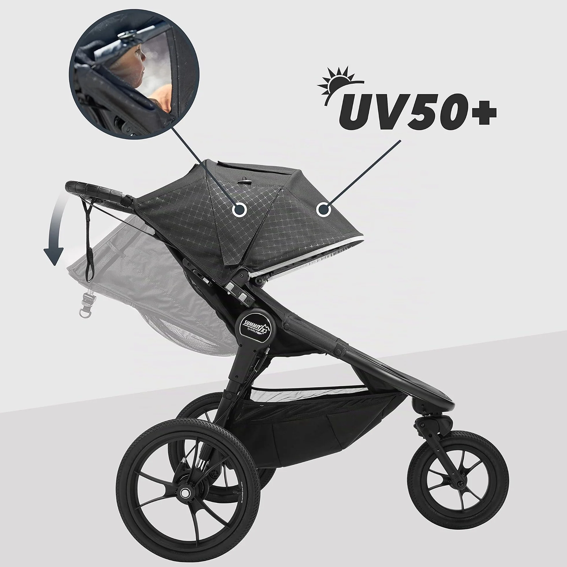 Baby Jogger Summit X3 Poussette de jogging pliable 3 roues frein à main Noir nuit