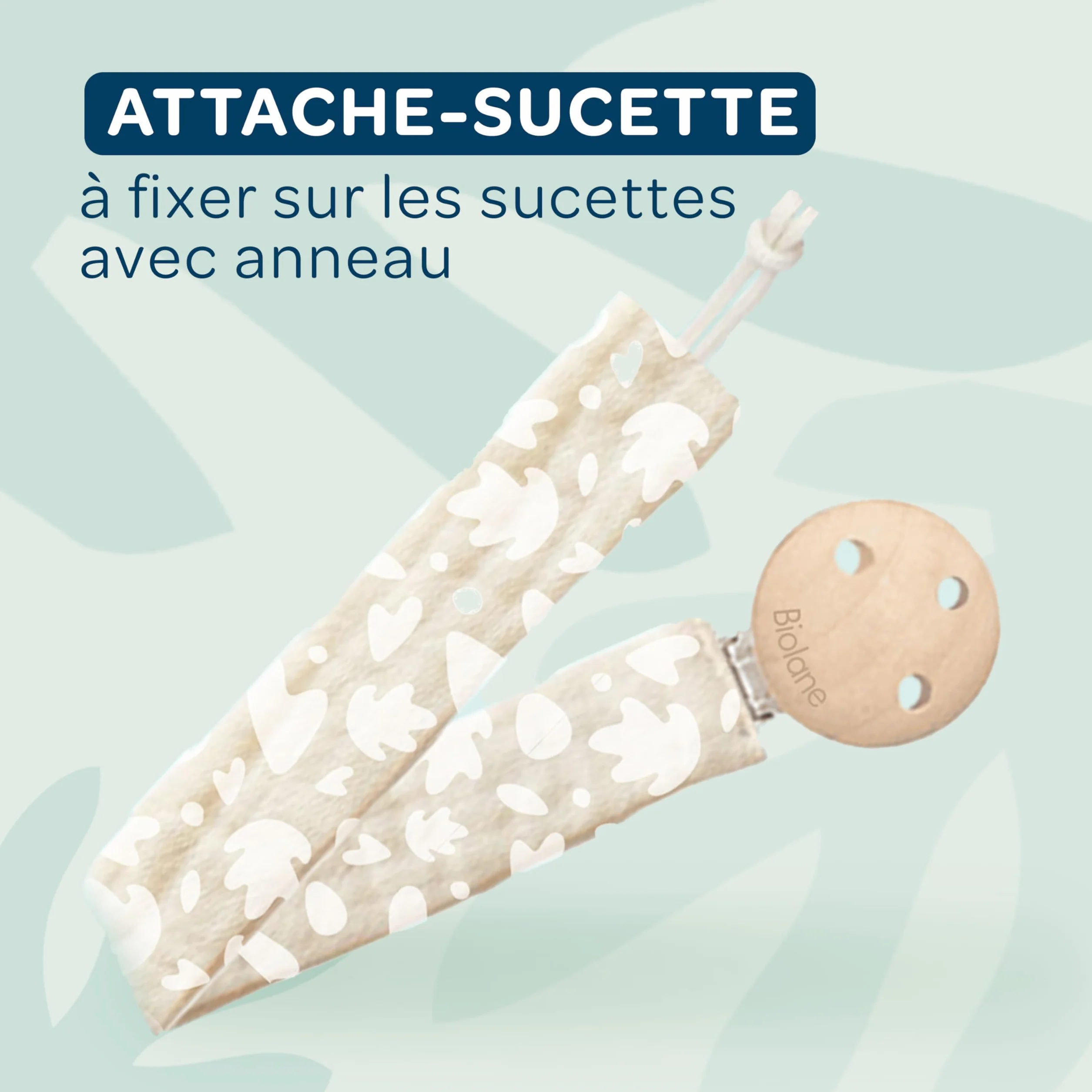 BIOLANE Attache tétine bébé 100% coton beige double sécurité anti-glisse