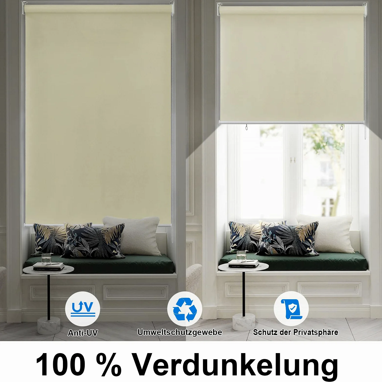 Store extérieur vertical, brise-vue, protection solaire, résistant aux intempéries, Store occultant pour fenêtre et porte (180 x 140 cm, beige)