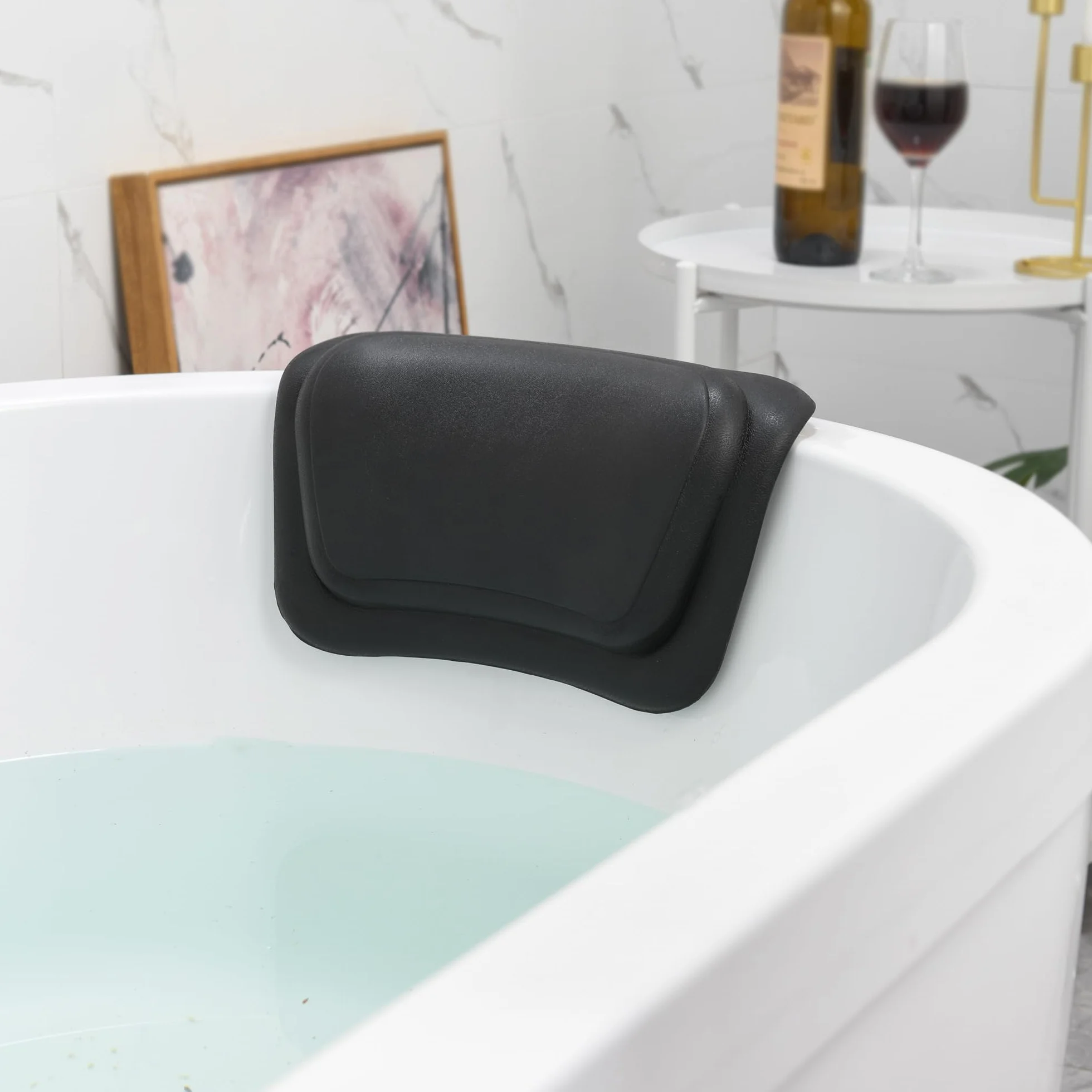 Oreiller de Bain Imperméable Coussin Baignoire Ergonomique Ventouses Antidérapantes Confort Cervical Noir