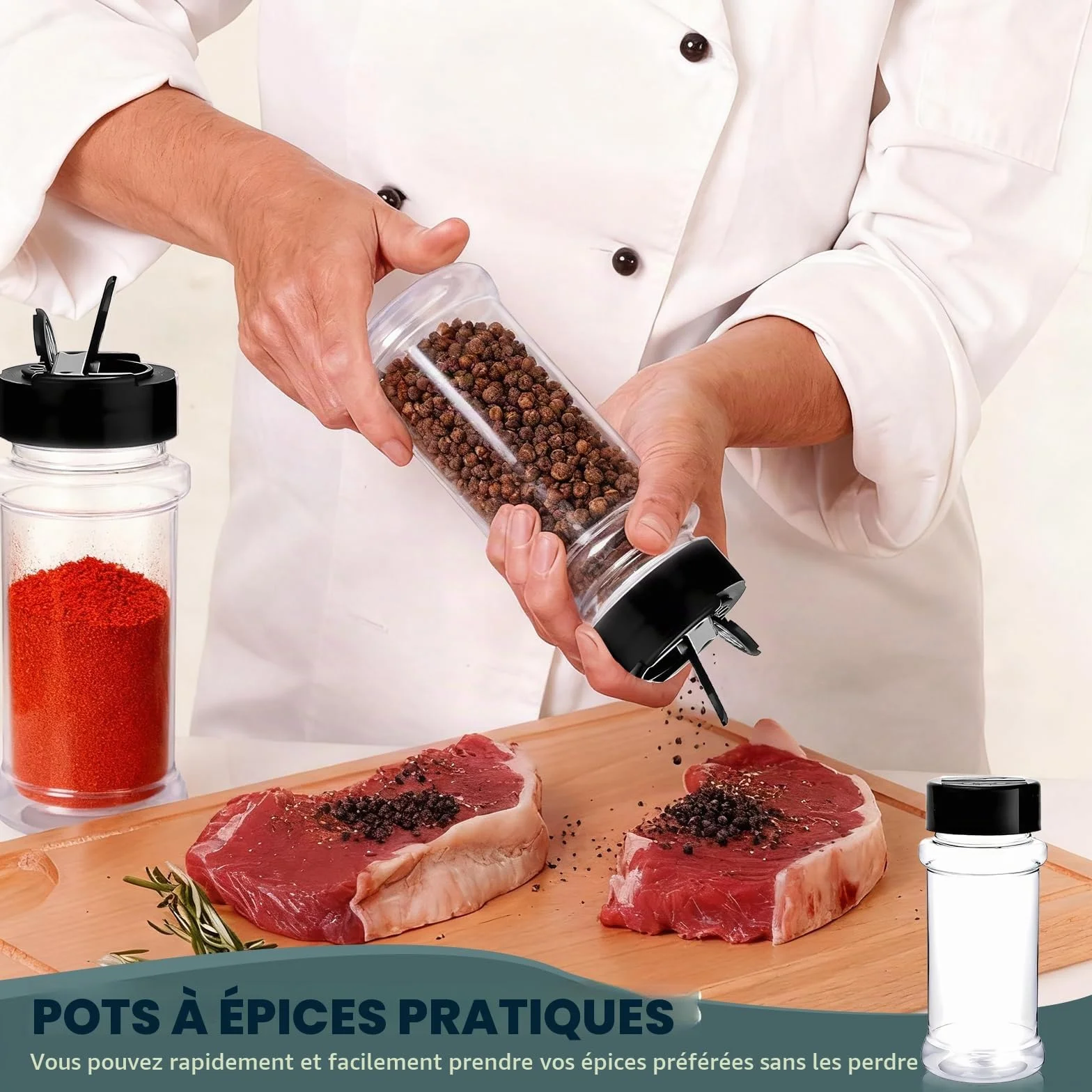 Pots à épices 100ml hermétiques en plastique lot de 10