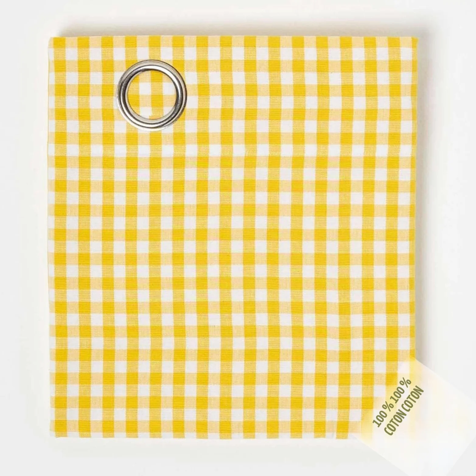 HOMESCAPES – Paire de Rideaux à Carreaux Jaune Prêt-à-Poser – 137 x 228 cm