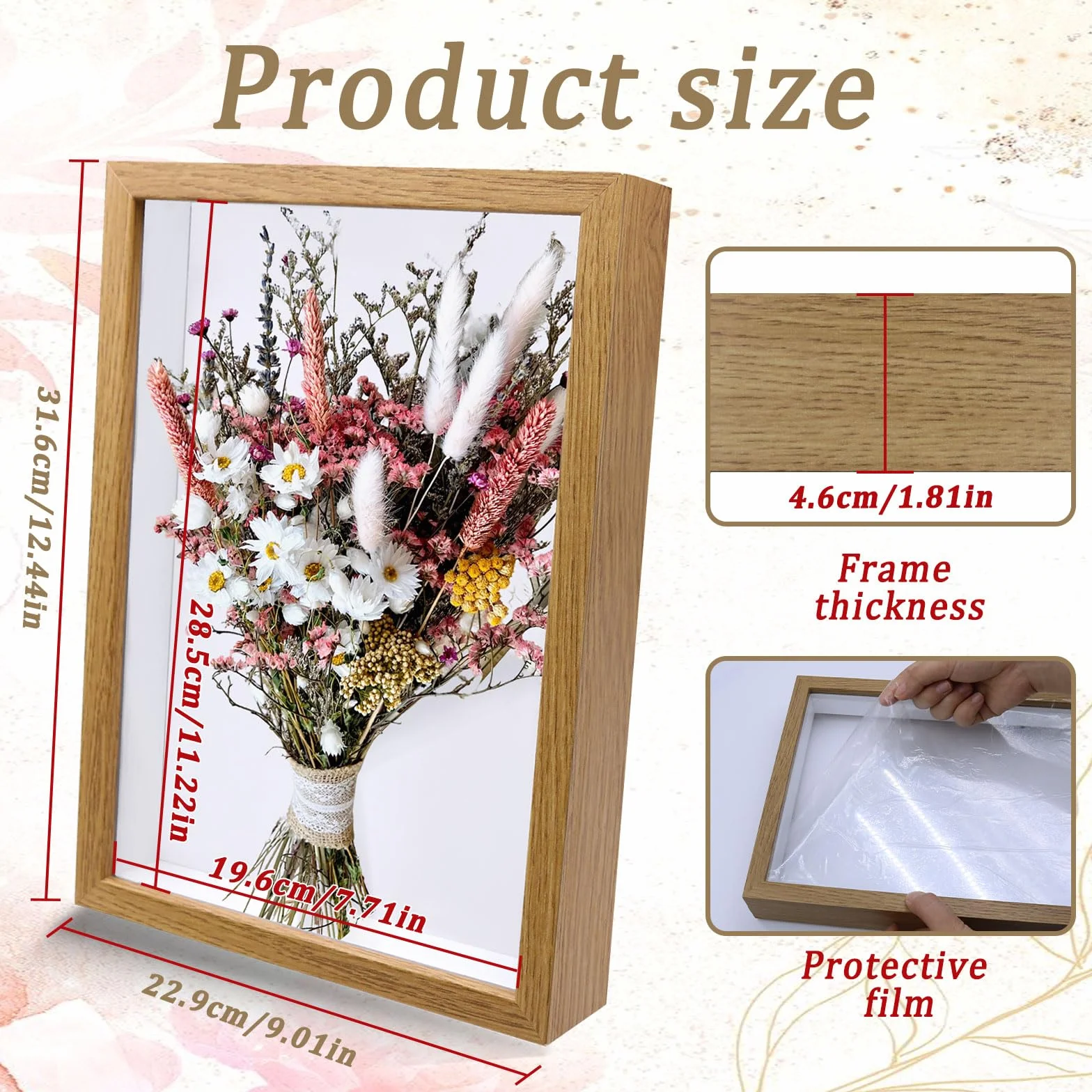 Cadre Profond avec Vitre pour Objet 3D A4 Cadre Photo Remplir Facile Fait Maison Fleurs Séchées Mariage Souvenirs Décoration DIY