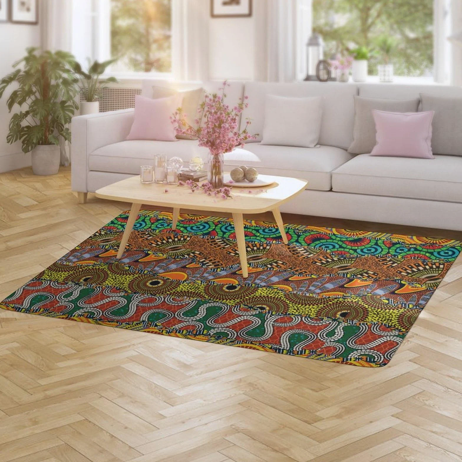 Tapis Africain Patchwork Motif Tapis de Sol Doux pour Salon Chambre (100 x 150 cm)