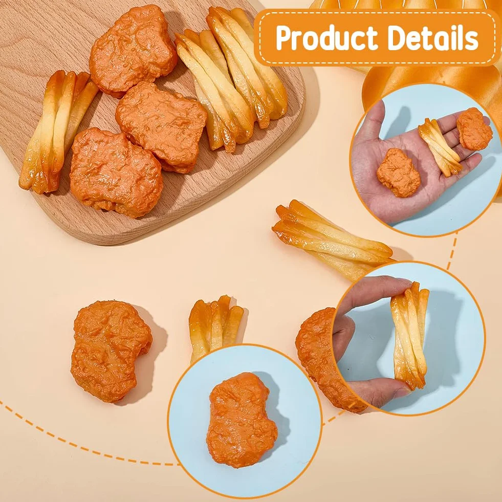 SUNNYCLUE Faux Poulet Frit Artificiel Modèle Frites Nuggets Plastique Décoration Maison Cuisine Fêtes