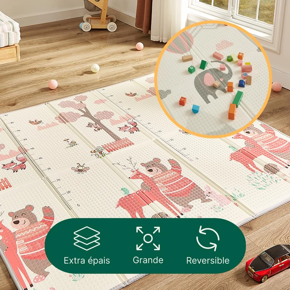 CASABEL Tapis d’Éveil Bébé Évolutif 180×150 cm Pliable Imperméable Épais Motifs Forêt