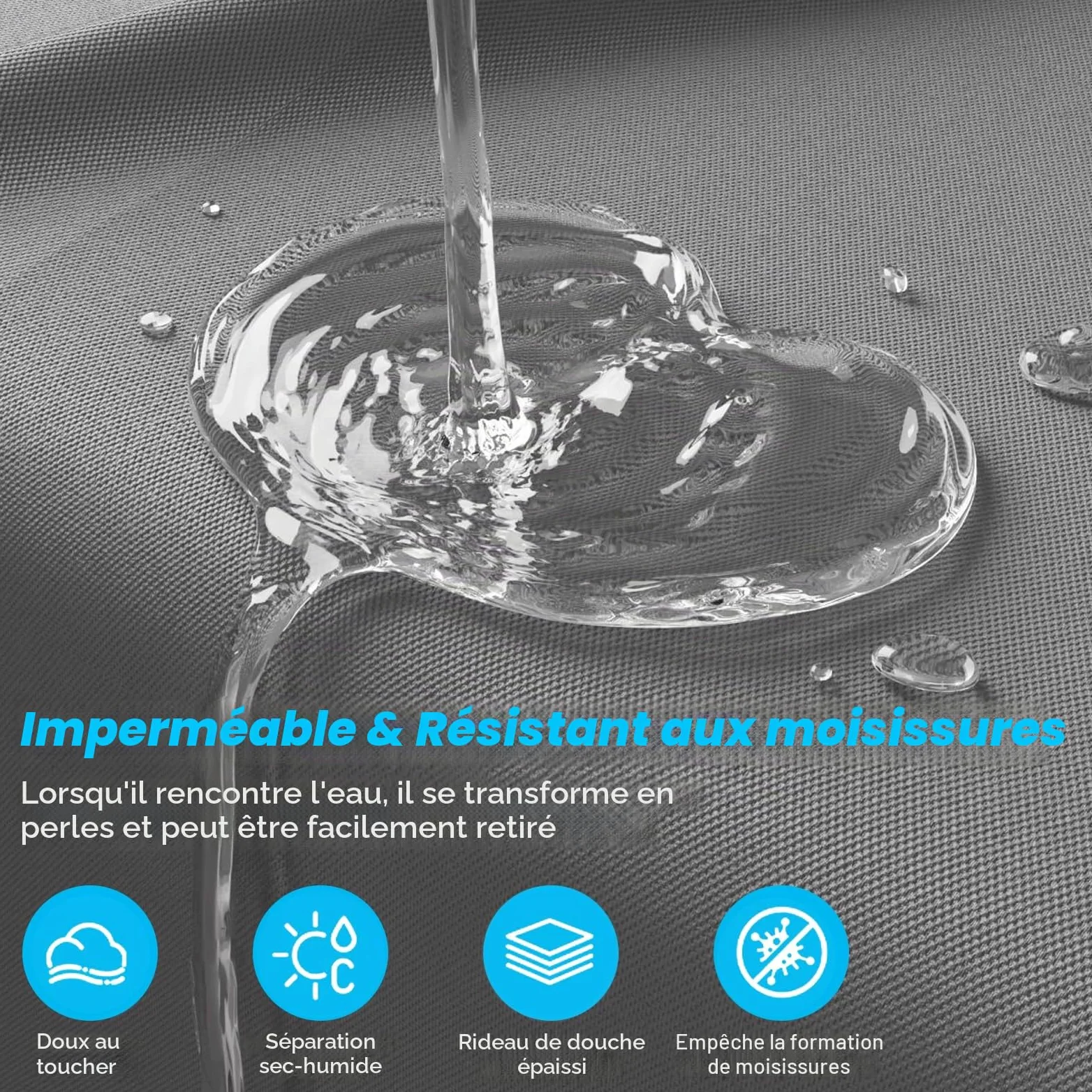 Tringle à rideau de douche pliable avec ventouse, sans perçage, étanche, montage mural, en forme de L/U, pour coin / baignoire (noir, 5 segments)