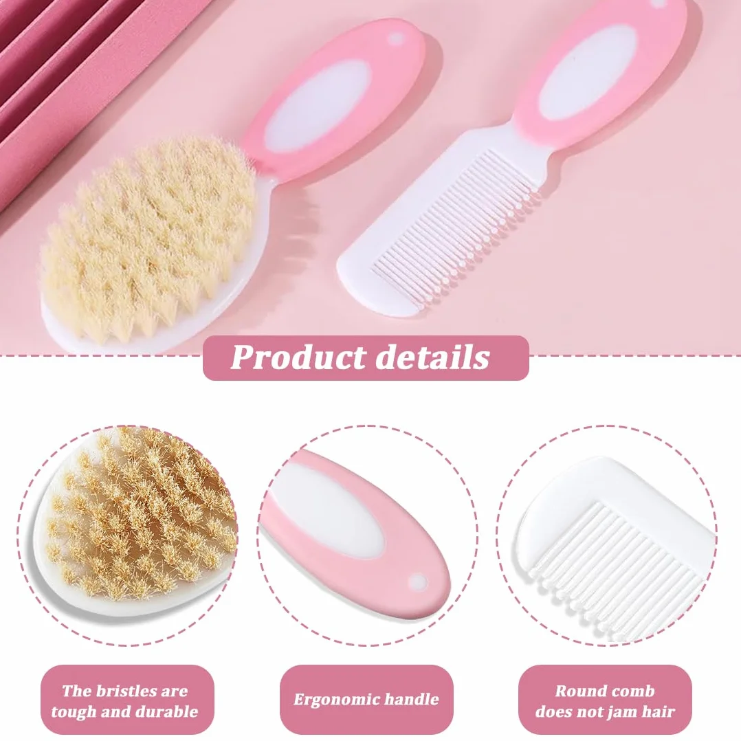 Ensemble Brosse à Cheveux et Peigne pour Bébé, Brosse à Poils Naturels Doux, Manche Antidérapant, Cadeau de Naissance