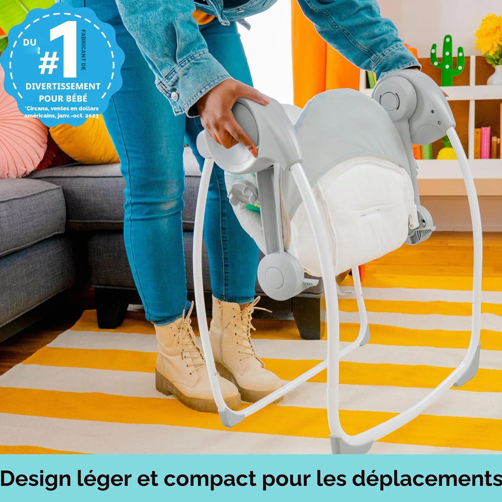 Bright Starts Balancelle Compacte Whimsical Wild 6 vitesses balancement arche jeu amovible 2 jouets interactifs multicolore naissance 9 kg