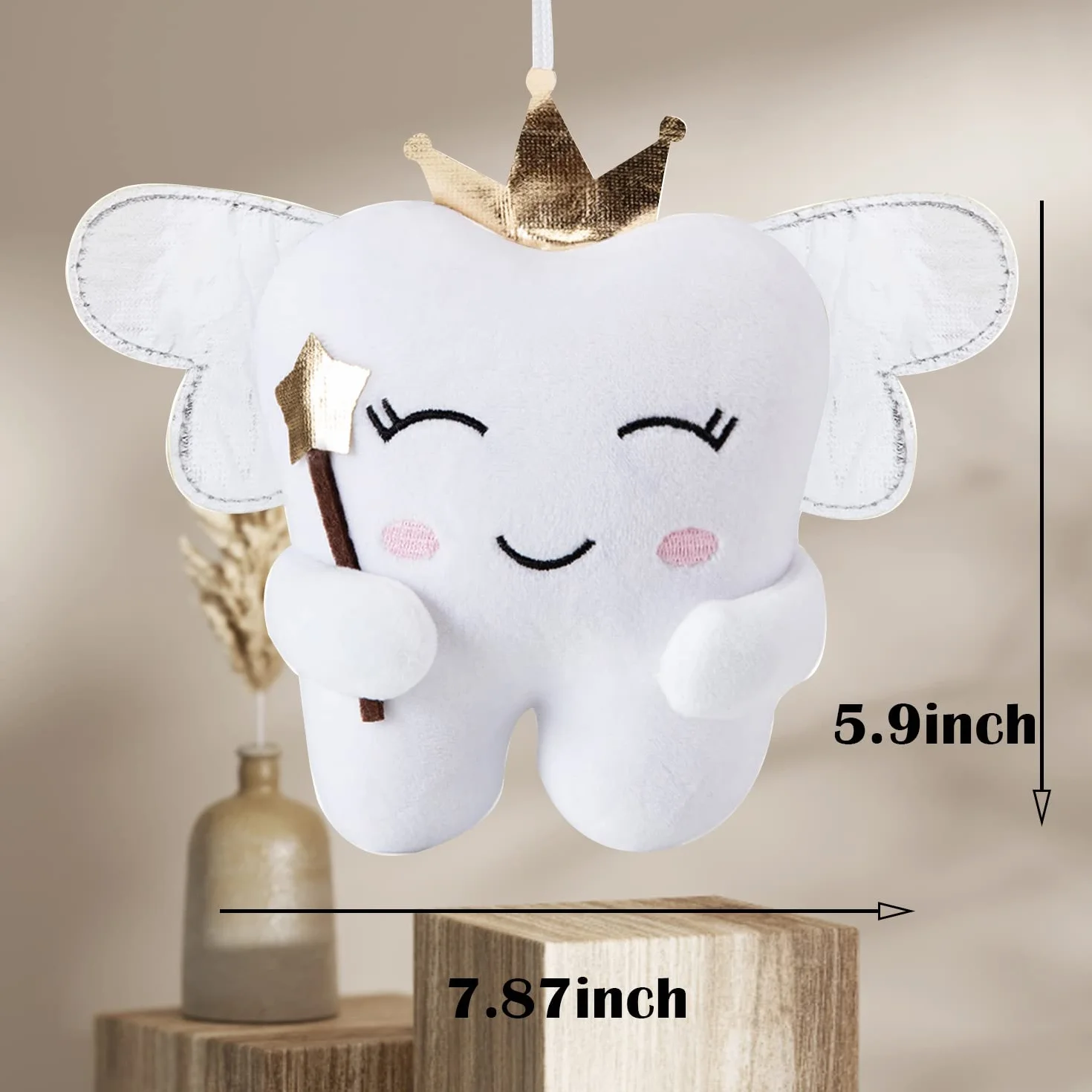 Poupée fée des Dents Ailes Brillantes brodé Oreiller avec Poche Souvenir Cadeau pour garçons Filles (Blanc)