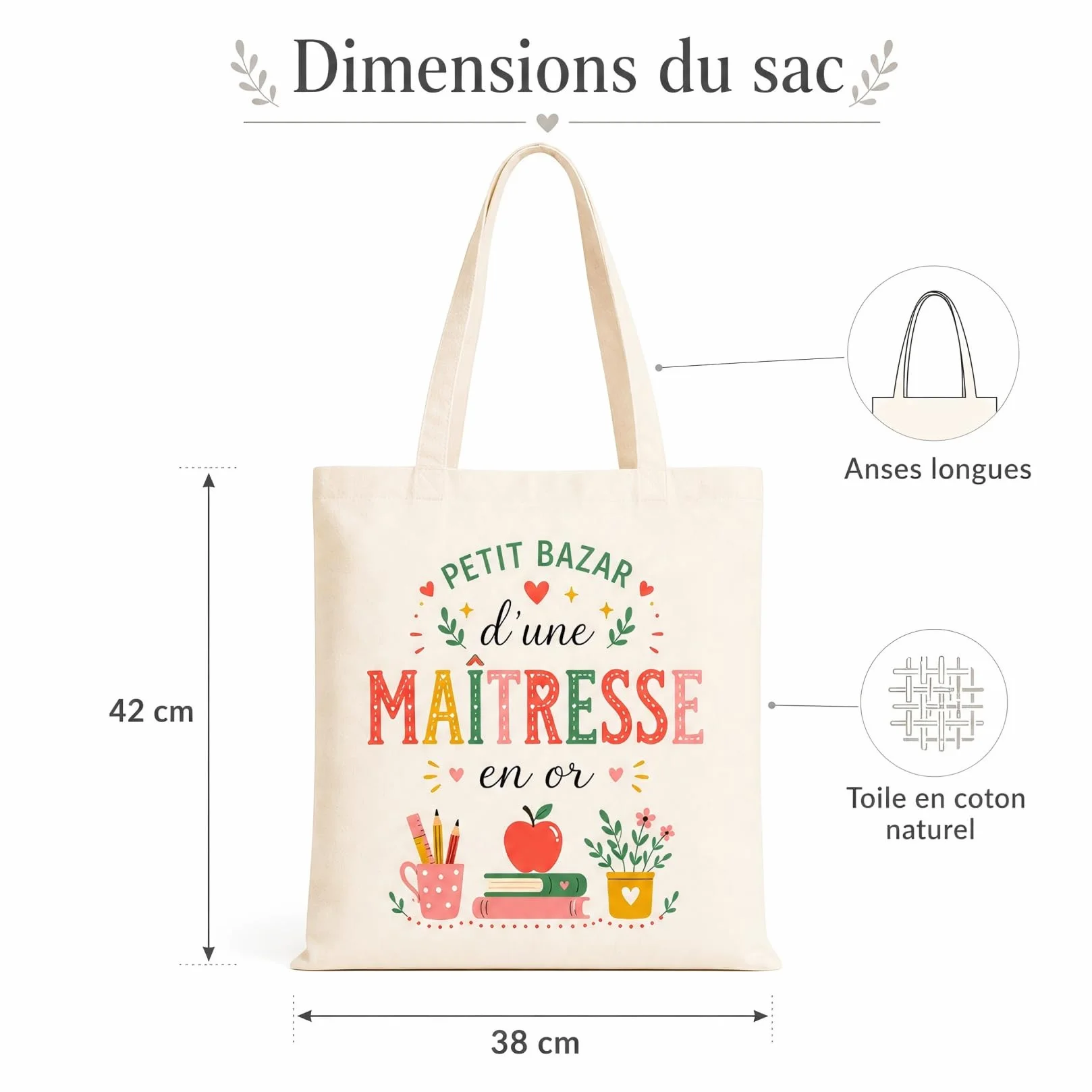 Tote Bag Cadeau Maîtresse d'École Original Joyeux Noël Sac Cabas Fin d'Année