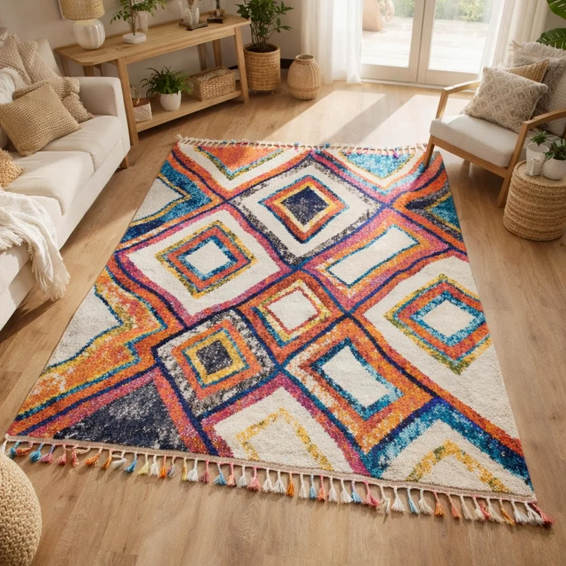 Jadorel Tapis berbère Style 80x150 OURIKA MK 01 Multicolore Oeko TEX® Exclusivité idéal pour la Chambre