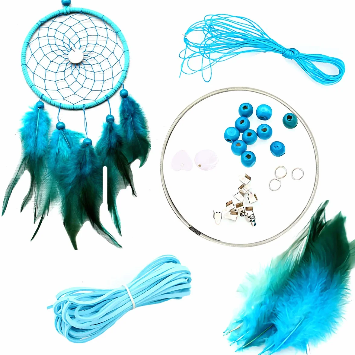 Capteur de Rêves en Plumes Kit, Attrape-rêves Coloré Décoration Murale Maison (Bleu)