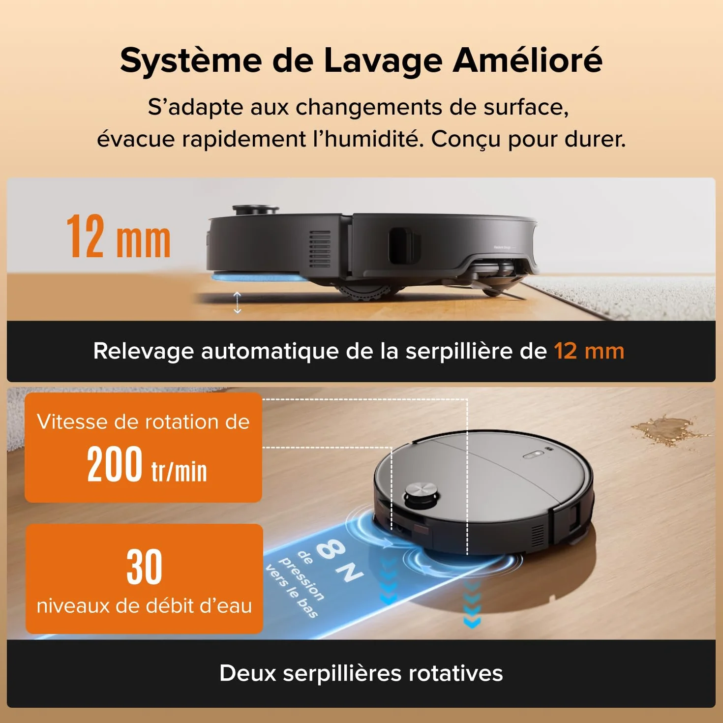 Roborock Qrevo Edge 2 Set Robot Aspirateur Laveur 25000 Pa Lavage Serpillières Eau Chaude 80°C Noir