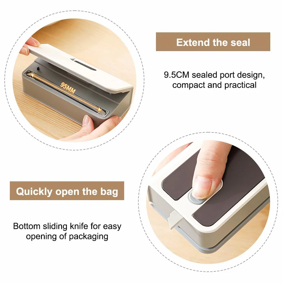 Mini Scelleur 2 en 1 Scelleuse de Sacs Magnétique avec Cutter Caché 6 Niveau Chaleur Machine de Scellage Manuelle