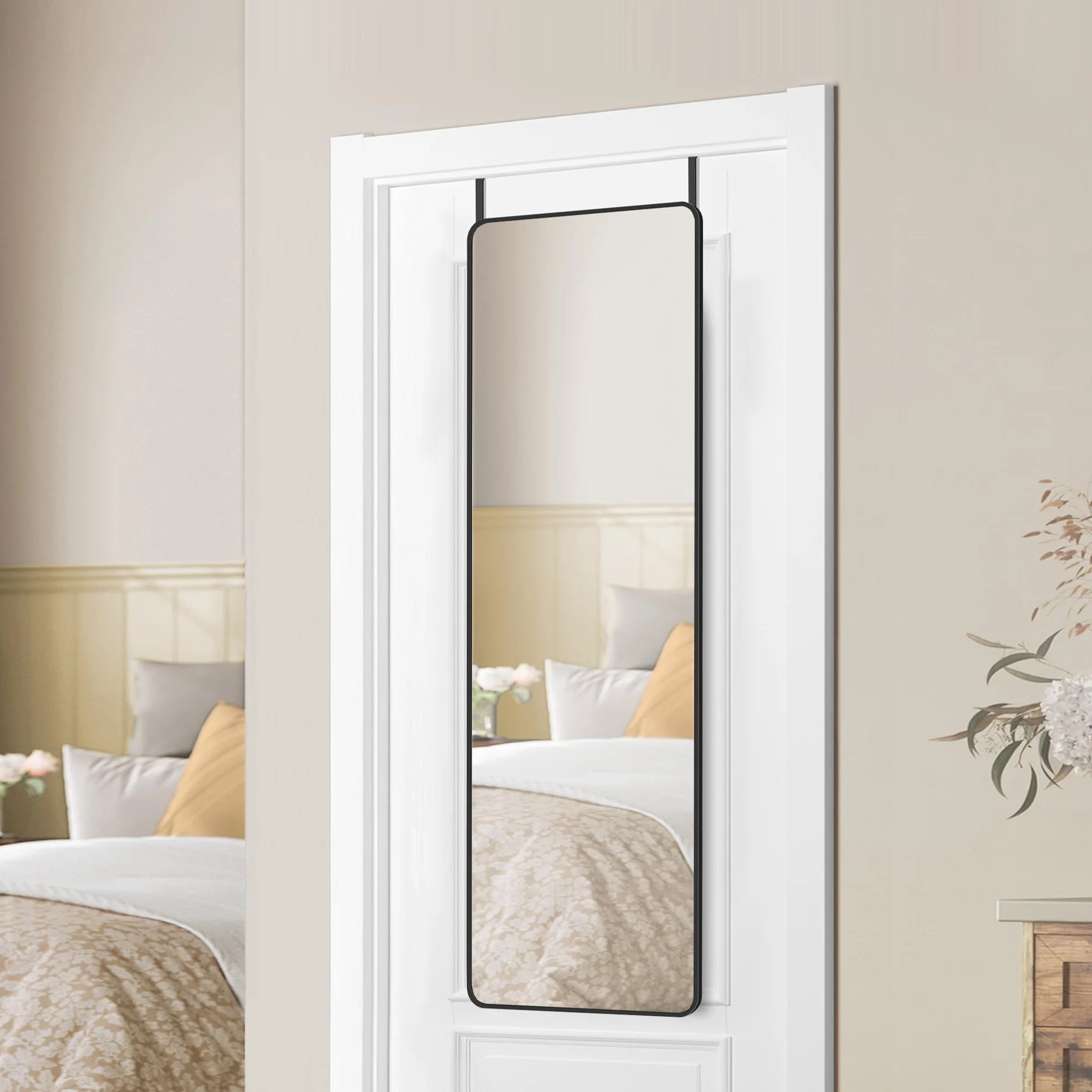 SONGMICS Miroir Intégral Suspendu 120 x 40 cm Cadre en Alliage d'Aluminium Verre Trempé Noir d'encre LFM032B01
