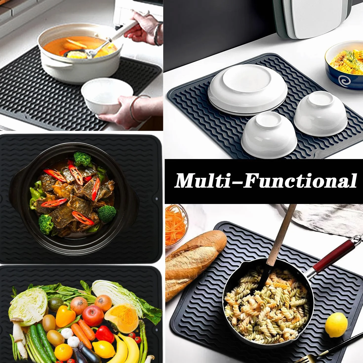 Lot de 2 dessous-de-plat en silicone 40 x 30 cm, tapis de travail flexible résistant