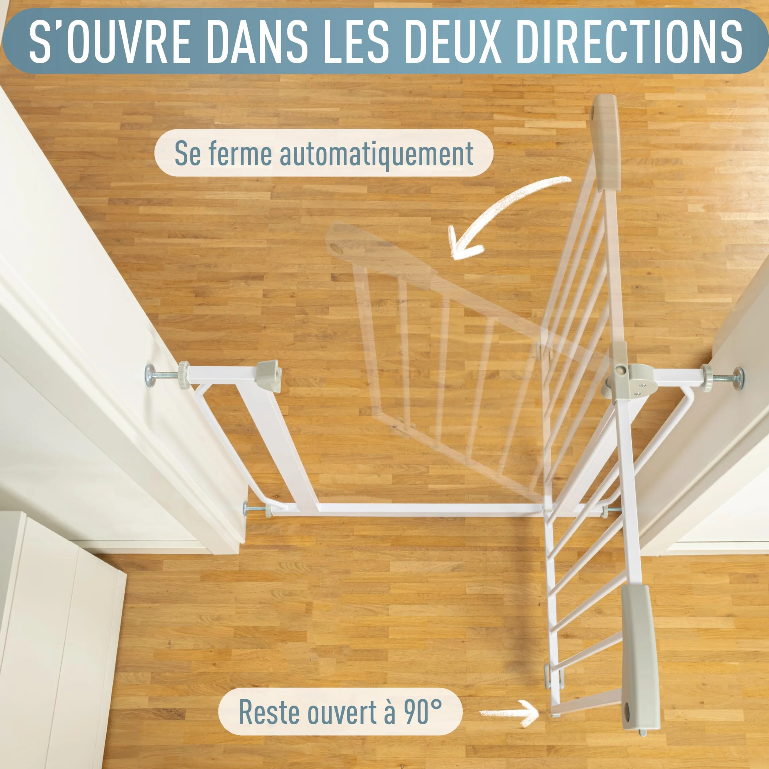 Barrière de Sécurité Berrin 58-185, sans Perçage, Fixation par Pression, pour Enfants 6-24 Mois, Blanc Gris, 85-95 cm