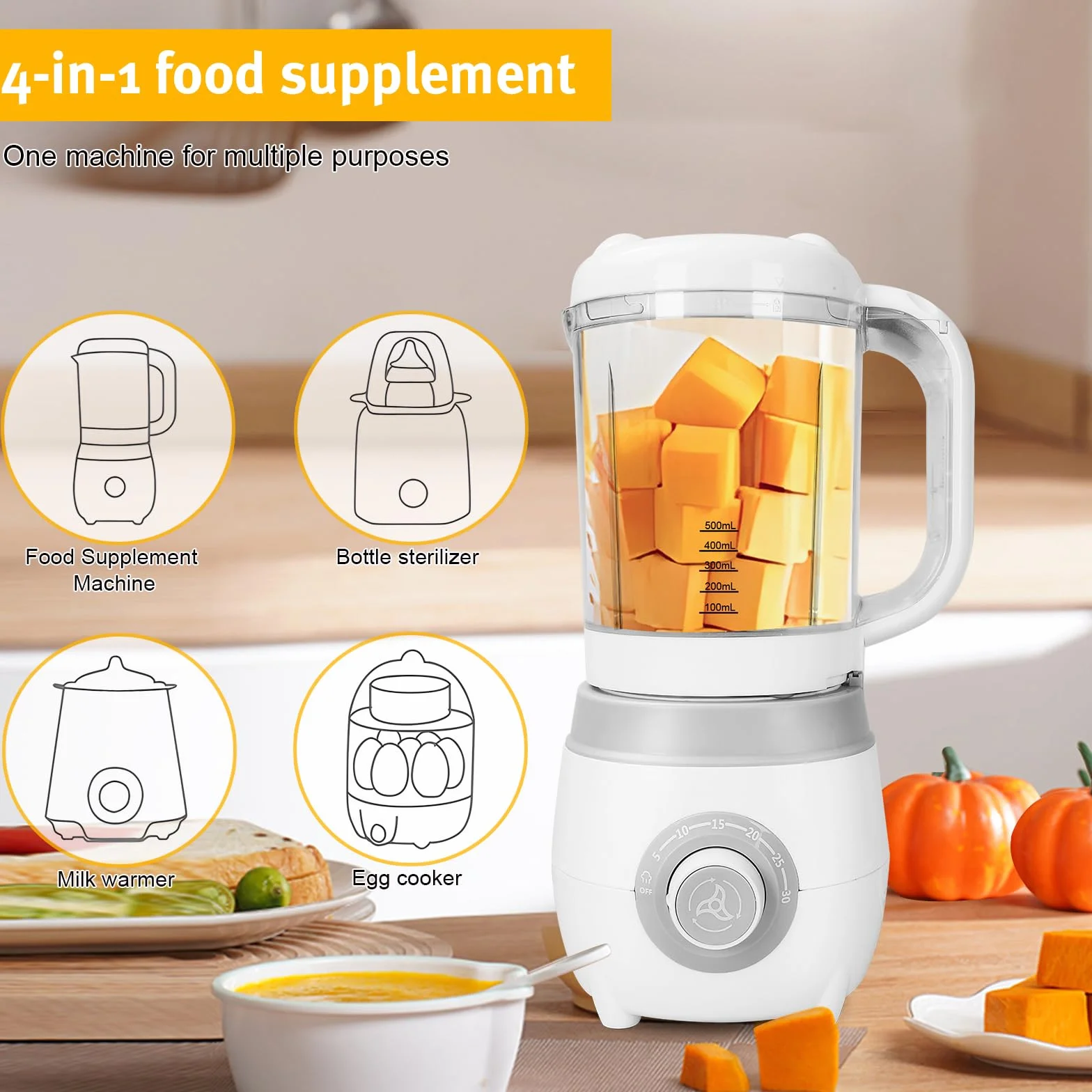 Robot Bébé 4 en 1 Cuiseur Mixeur Multifonctions Cuisson Vapeur Sterilisateur Biberons